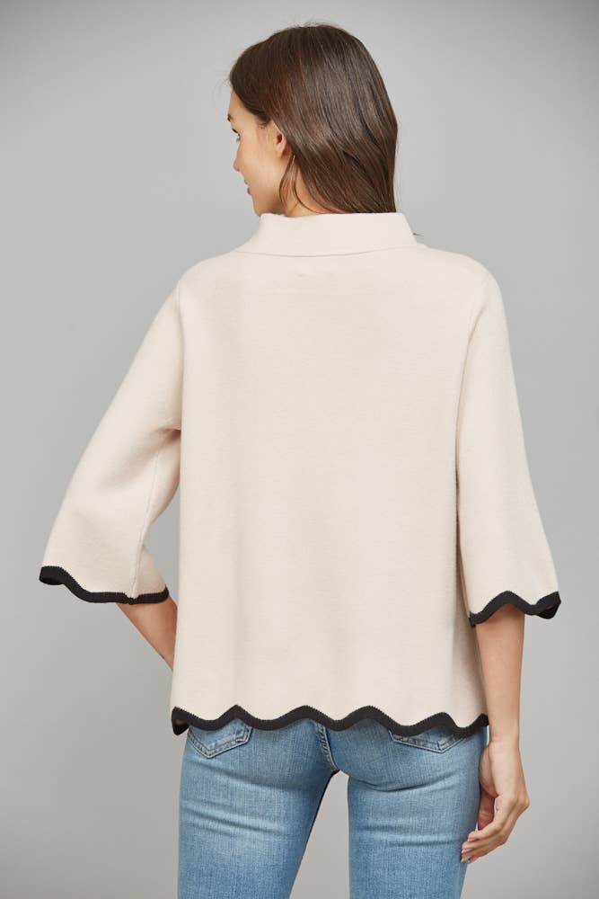 SCALLOP EDGE DETAILED MOCK NECK SWEATER TOP