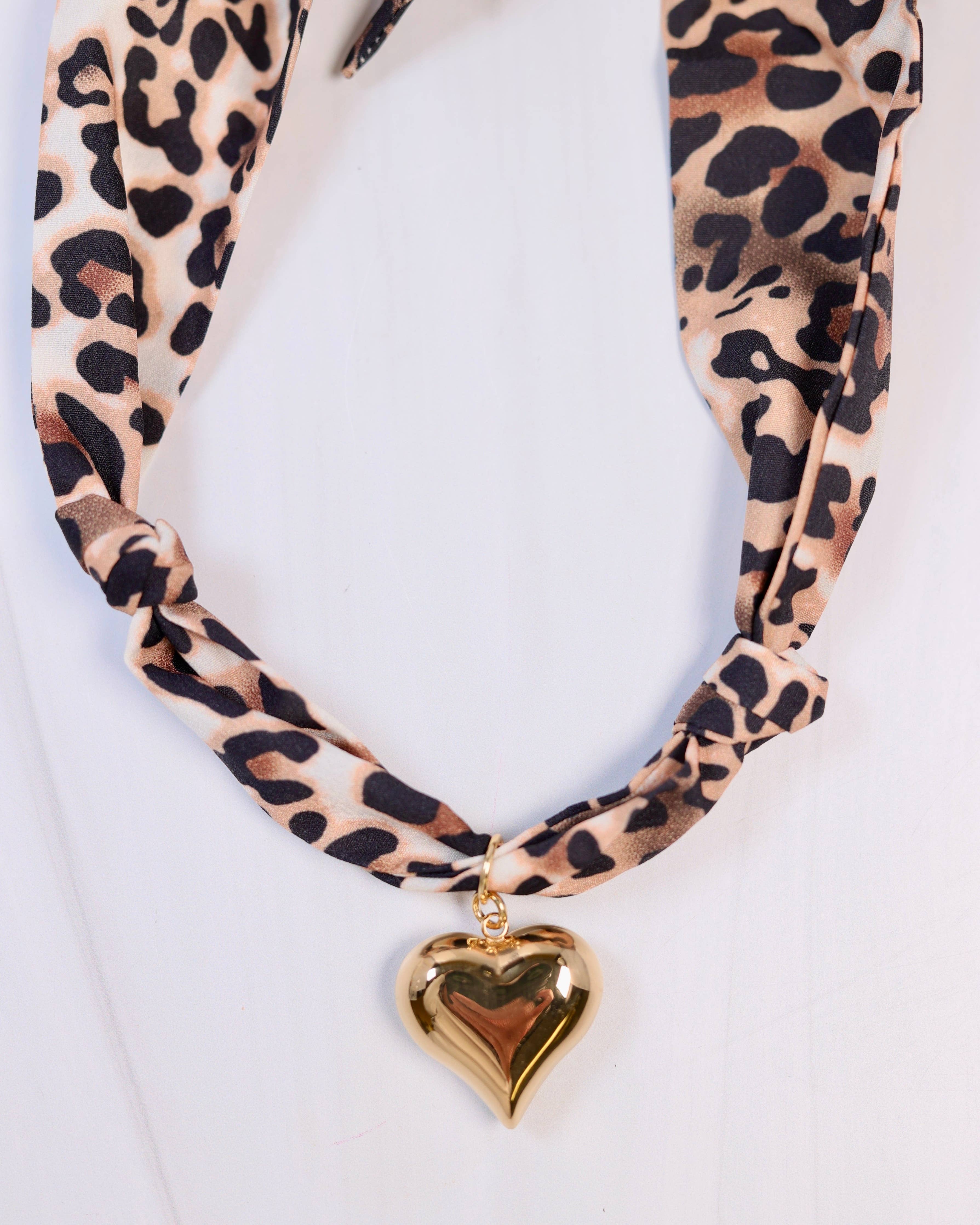 Nala Leopard Scarf Charm Necklace Brown