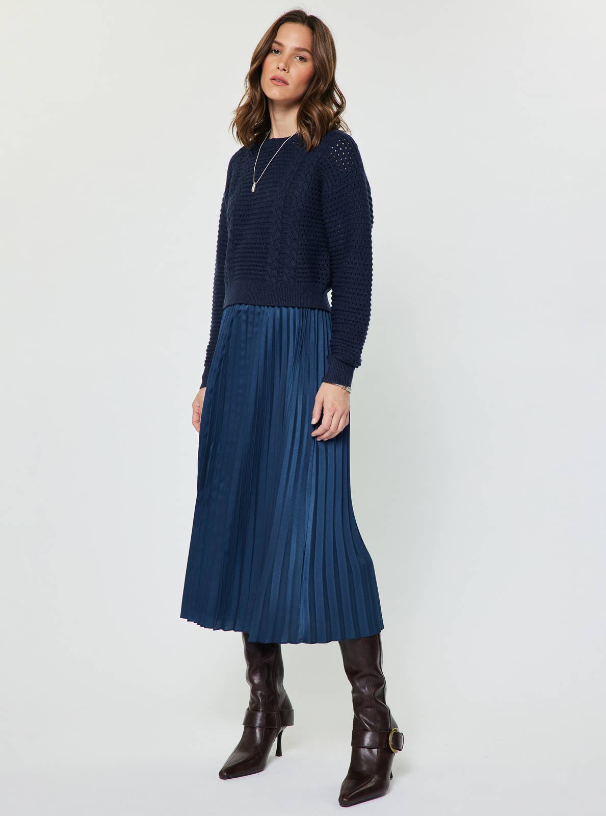 Pullover Sweater & Pleated Dress Set