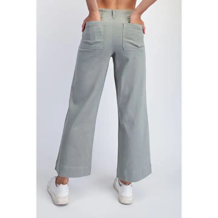 Heavy Cotton Twill Cropped Wide Pants