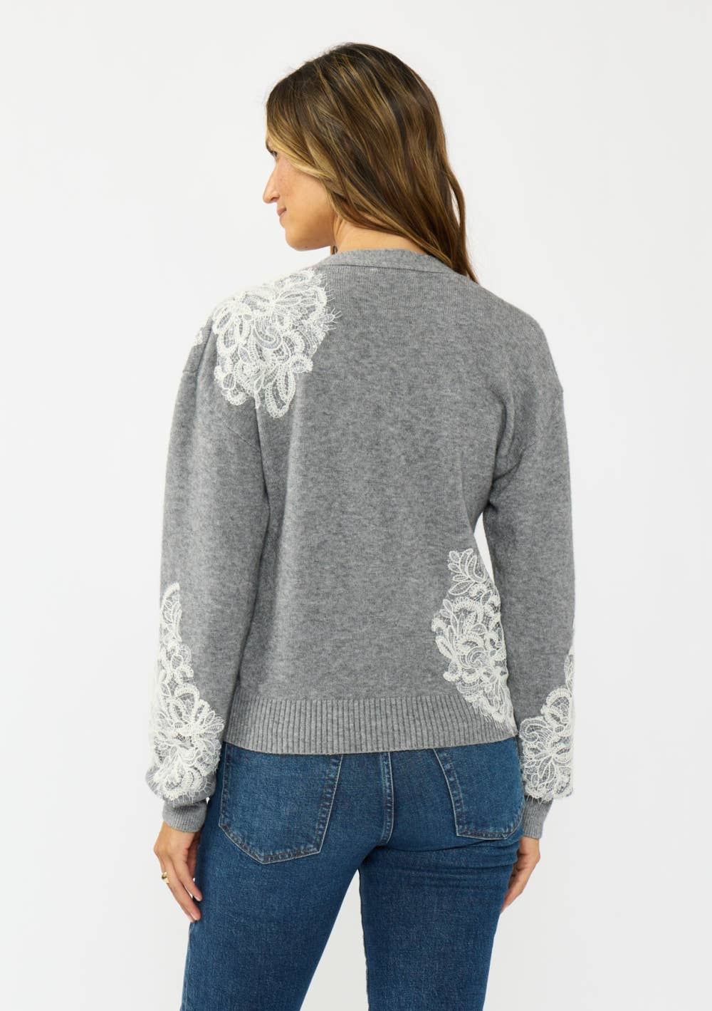 V-Neck Lace Accent Cardigan