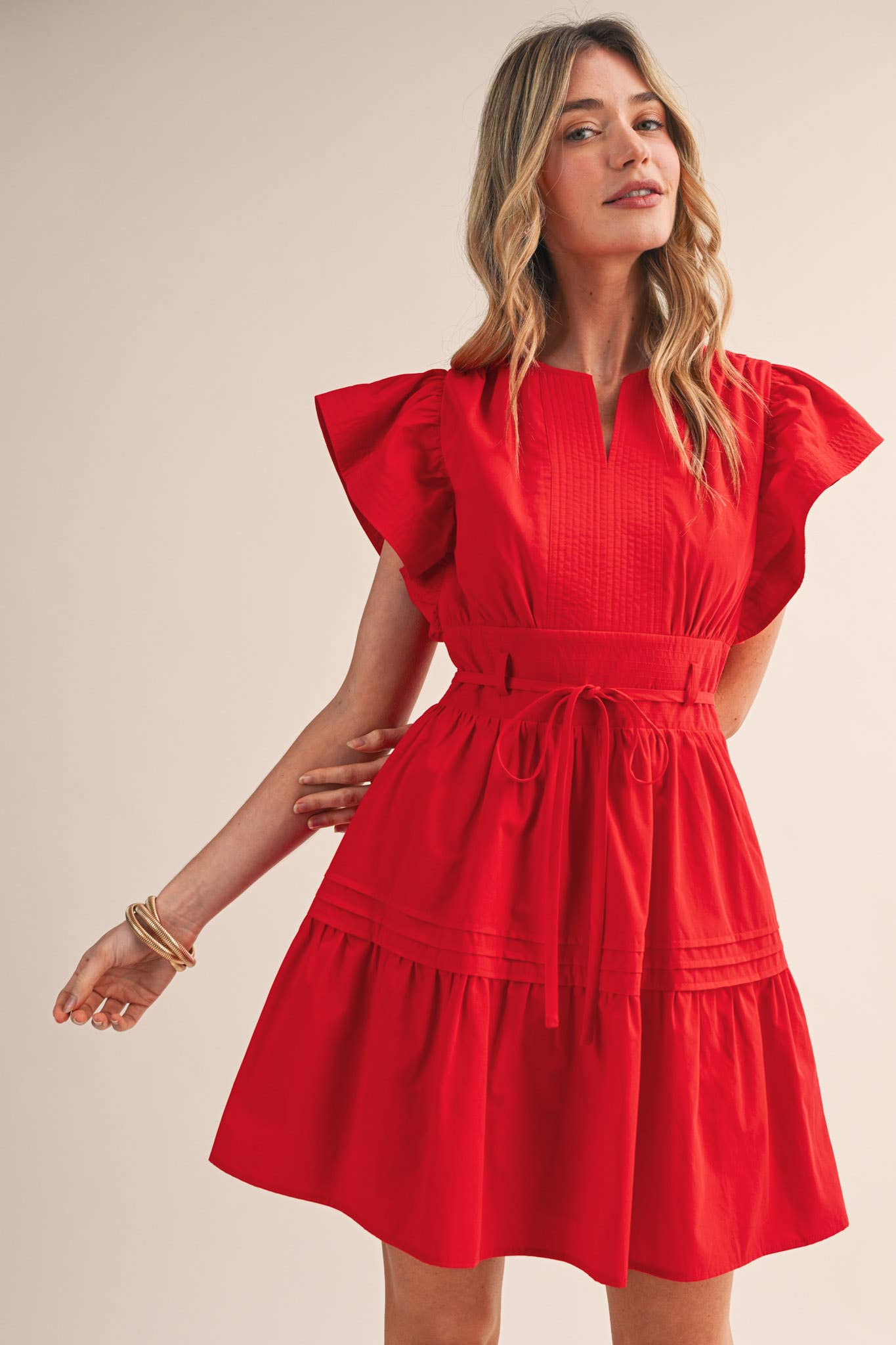 EMBROIDERED PIN TUCK MINI DRESS