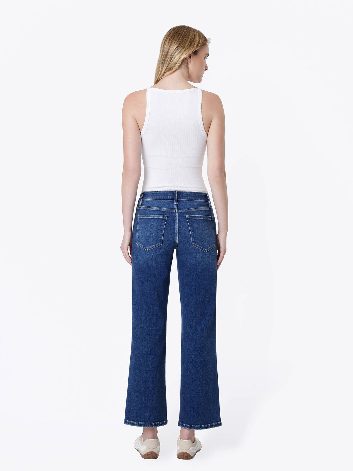 MID RISE DARK WASH ANKLE SLIM WIDE JEANS LV2357