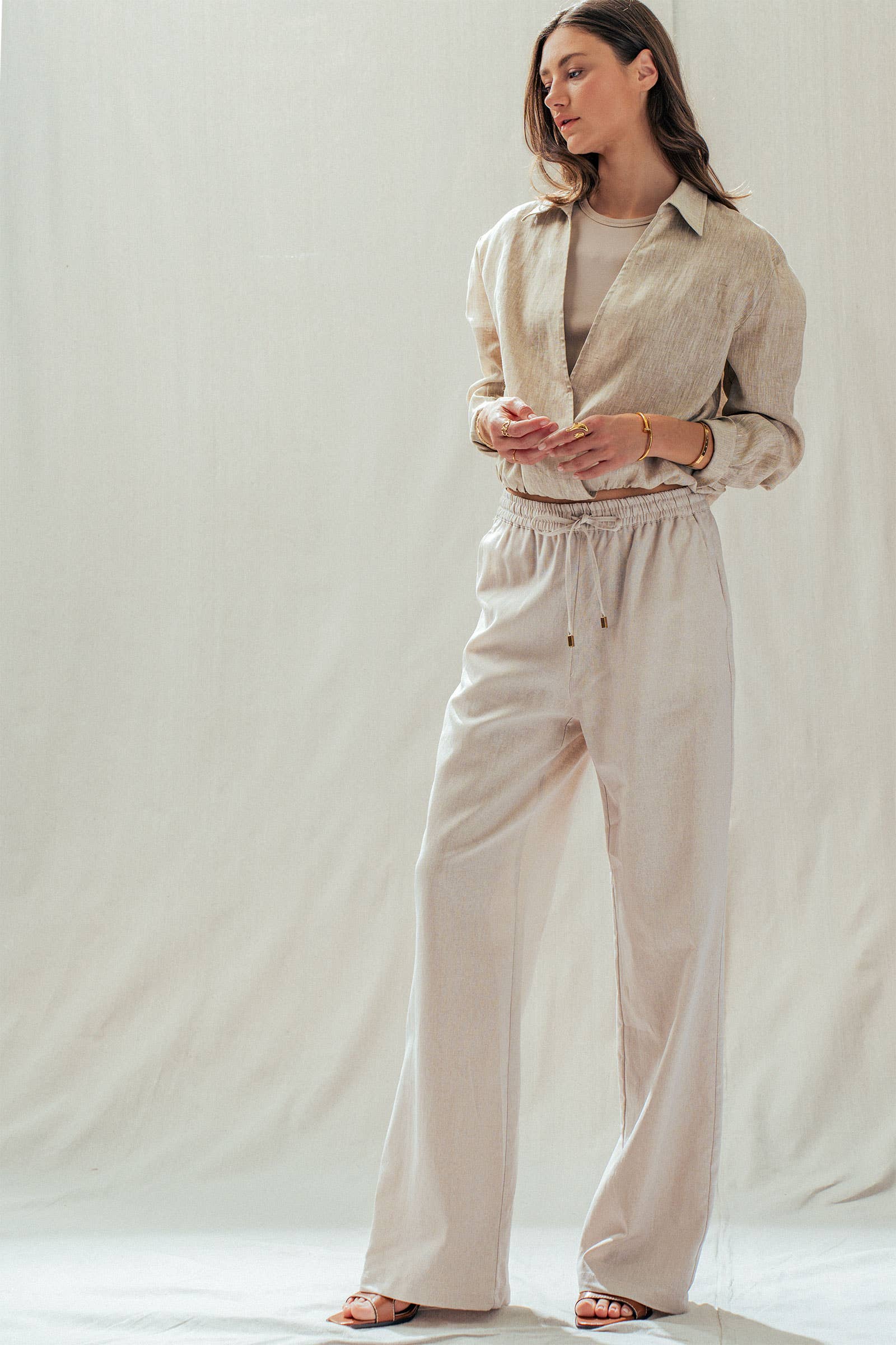 Linen Blend Wide Leg Pants