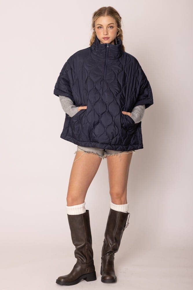 Quarter Zip Quilted Puffer Poncho