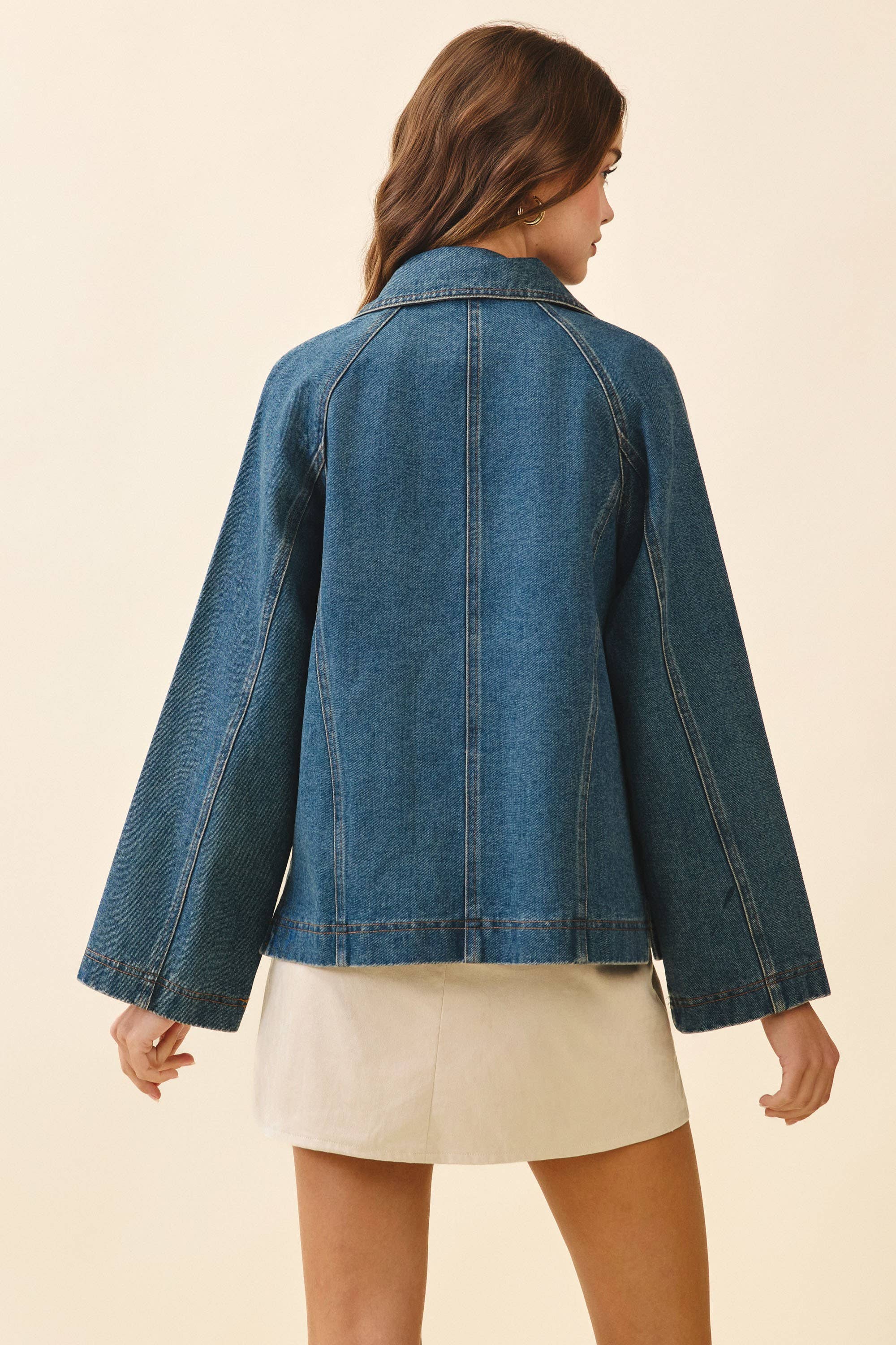 Spread Collar Wide Sleeves Jacket