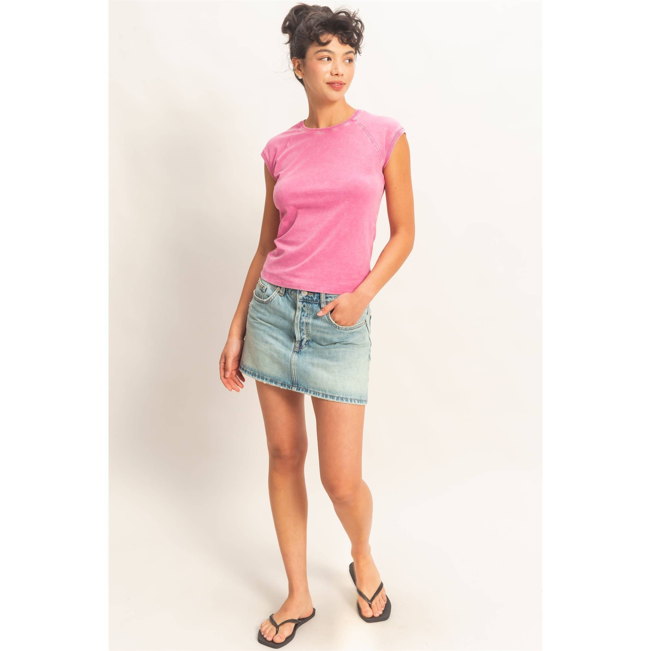 Mineral Wash Raglan Short Sleeve Top