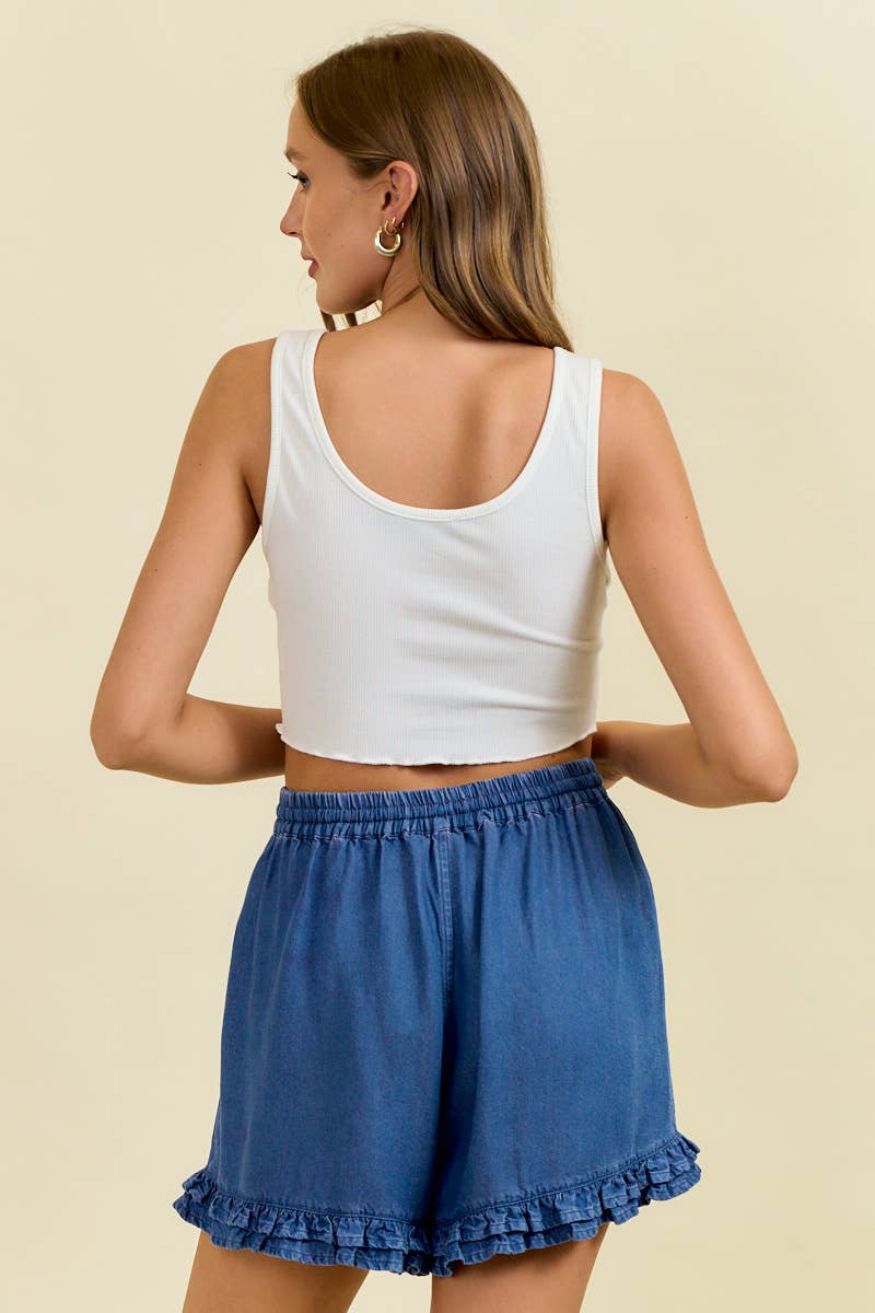 TENCEL RUFFLE SHORTS WITH SMOCKING WAIST