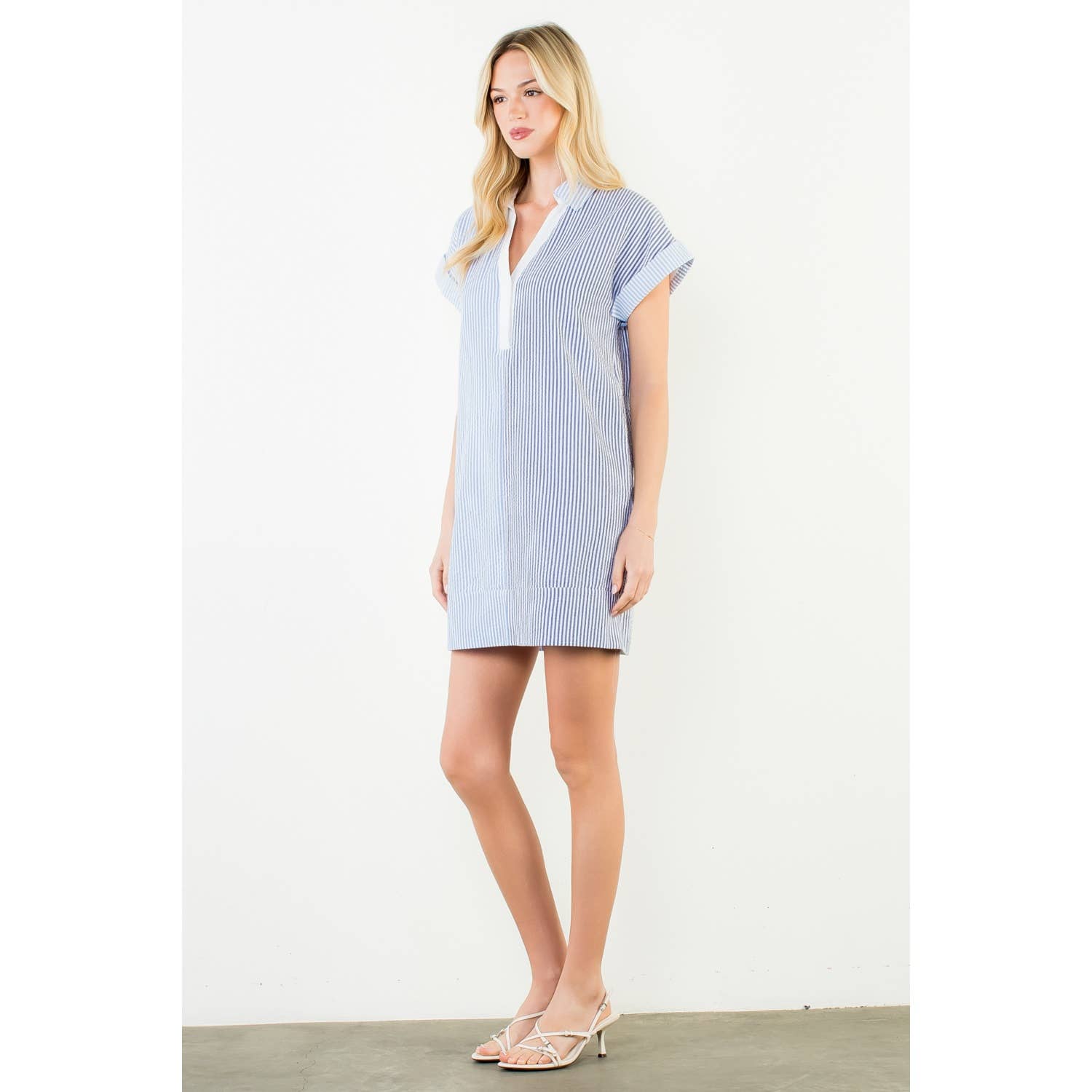 Short Sleeve Striped V-Neck Dress