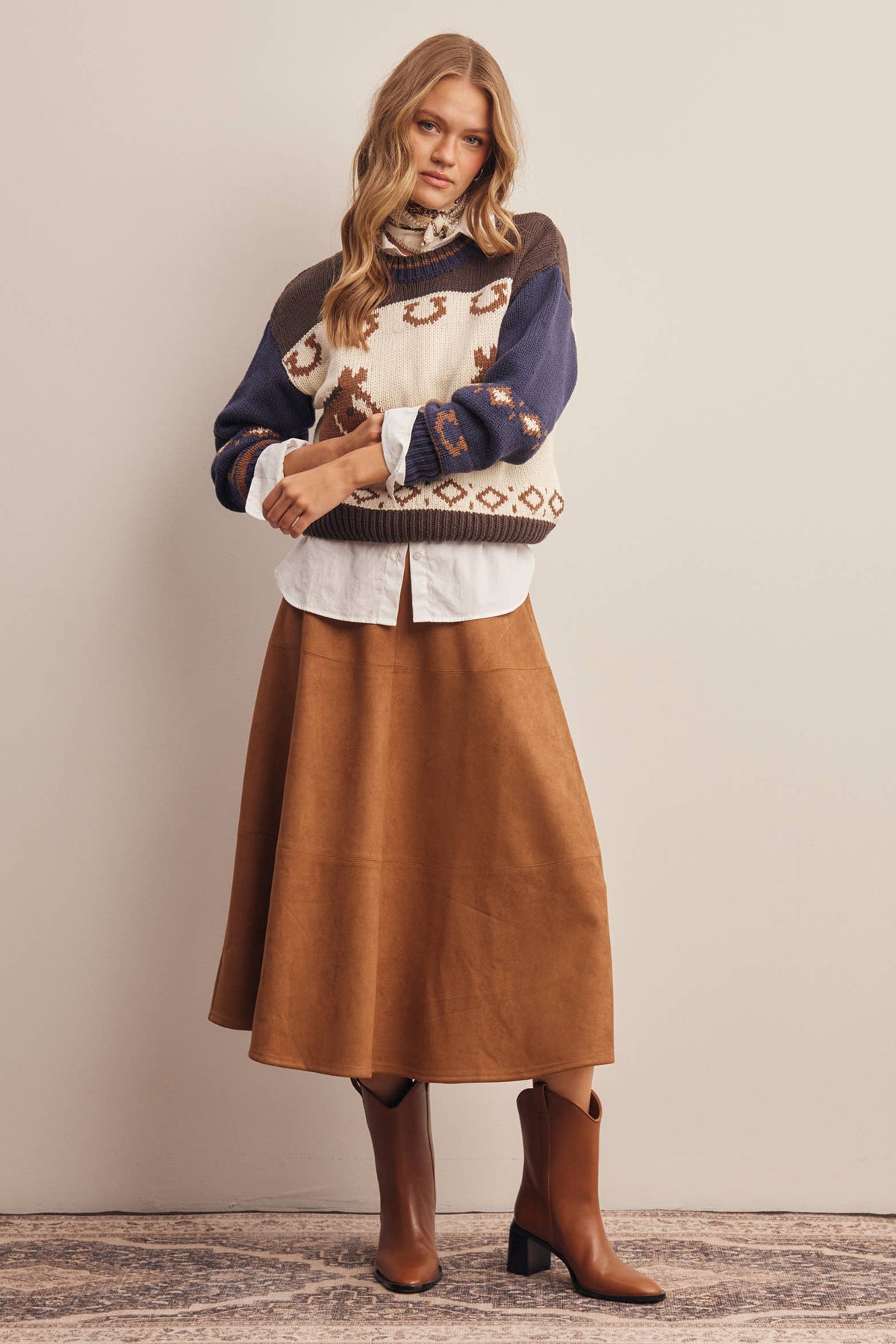 Suede A-Line Midi Skirt