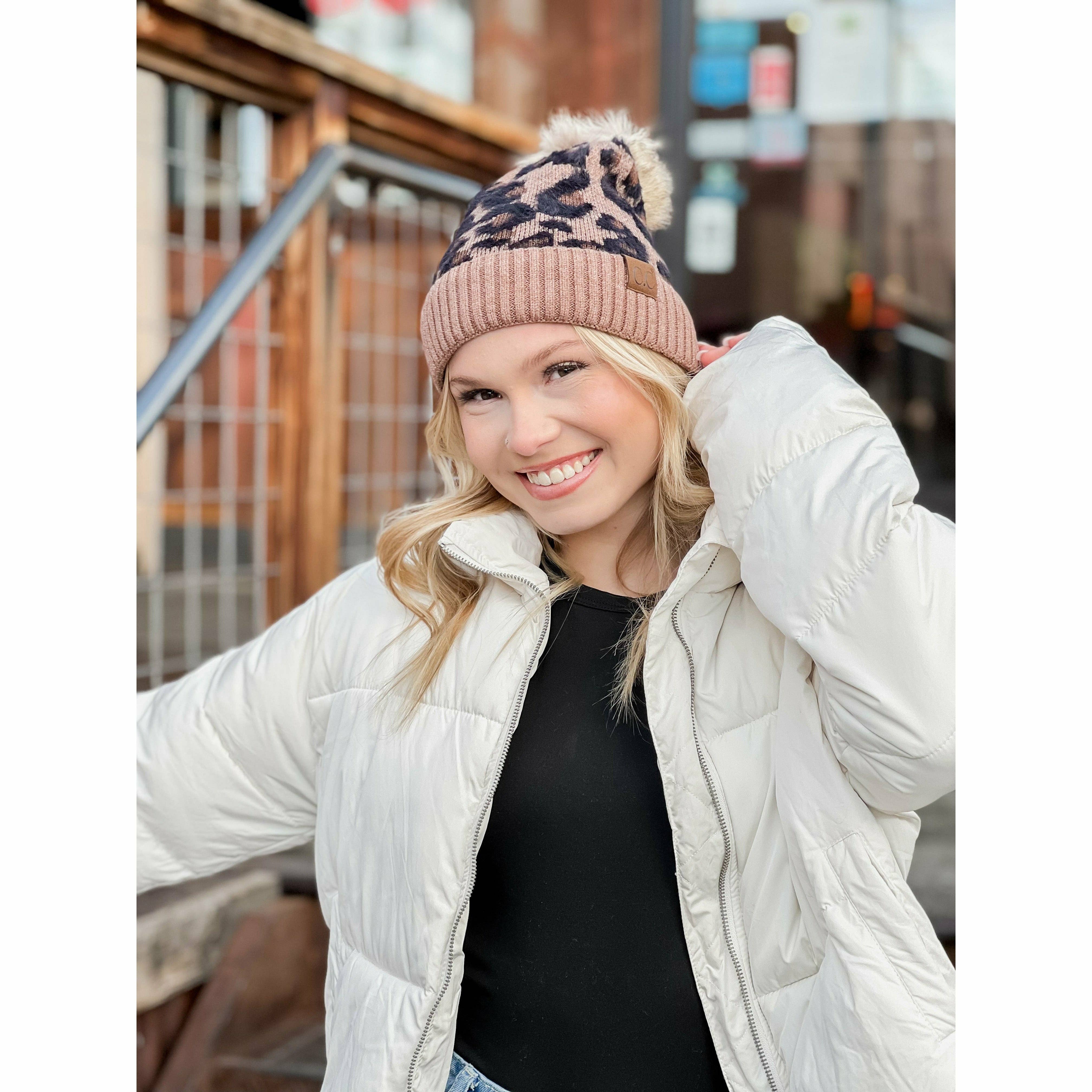 Leopard Faux Fur Pom Beanie