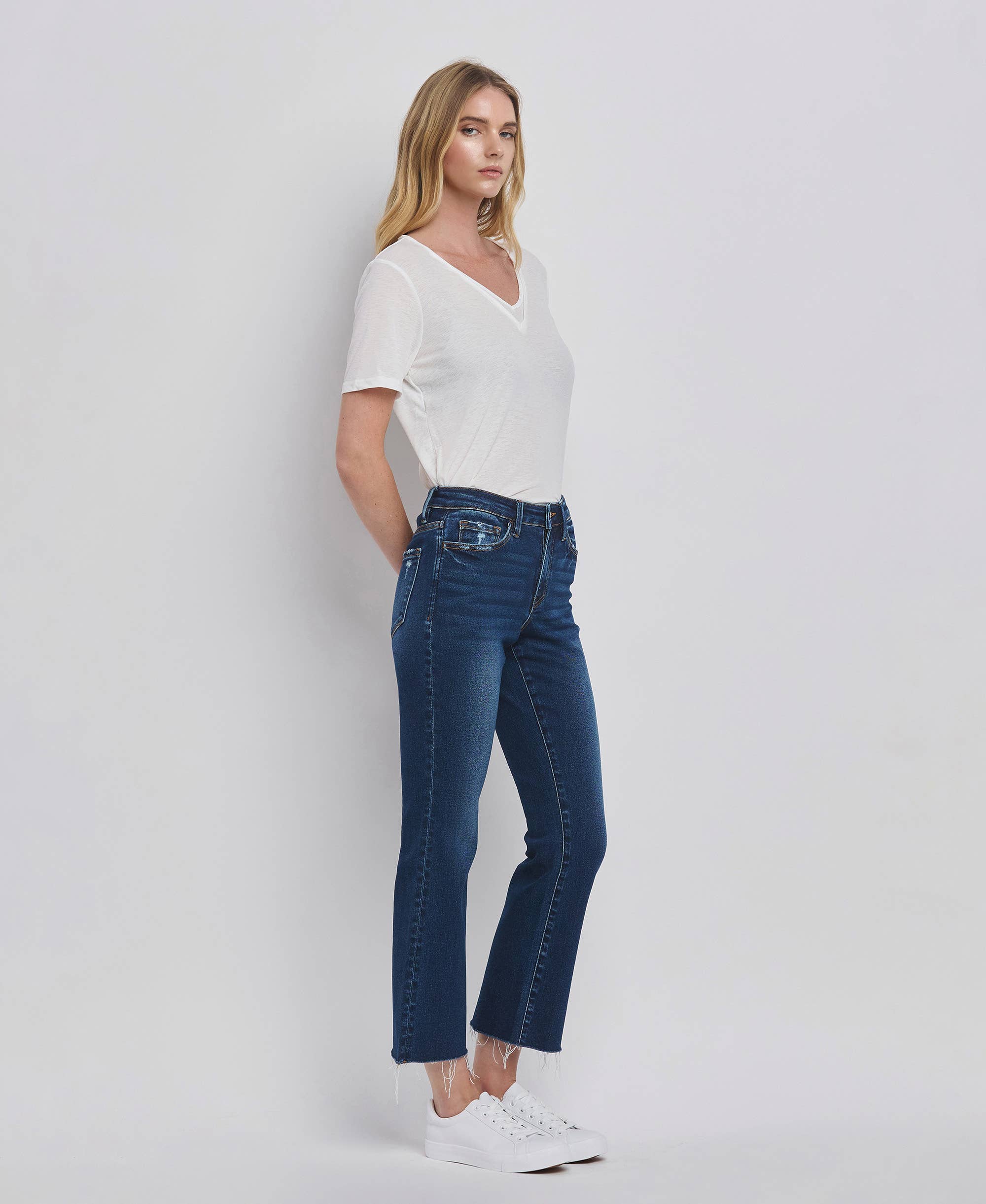 HIGH RISE MINI BOOTCUT JEANS