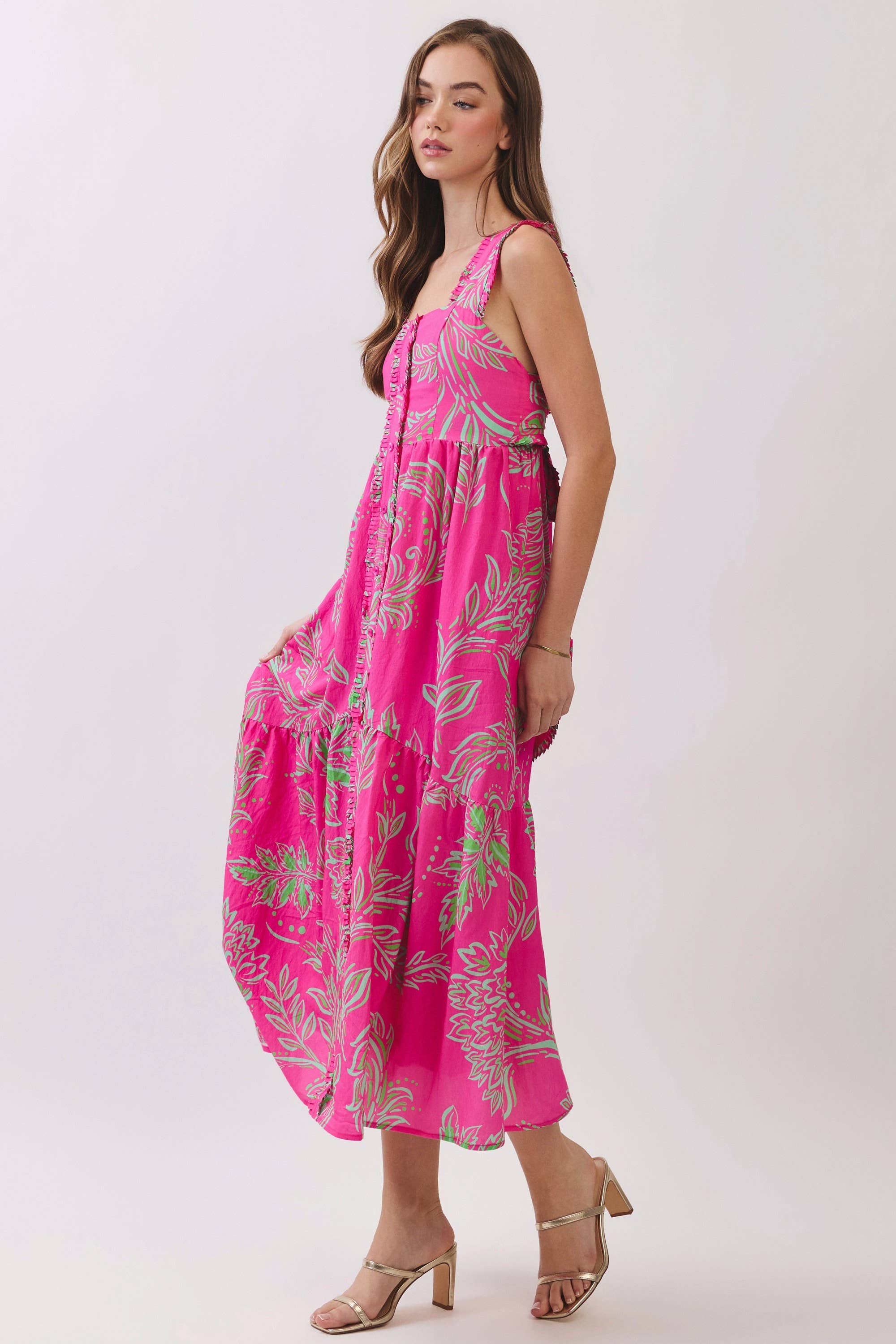 Tropical Print Midi Dress