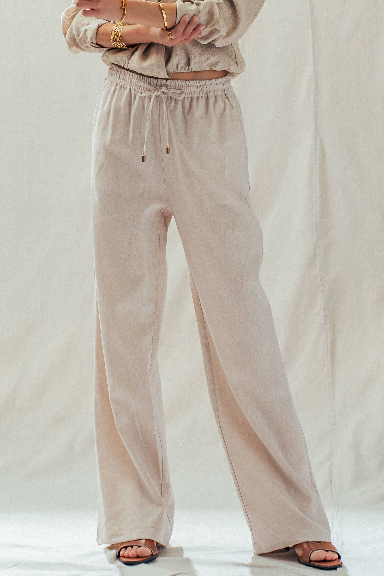 Linen Blend Wide Leg Pants