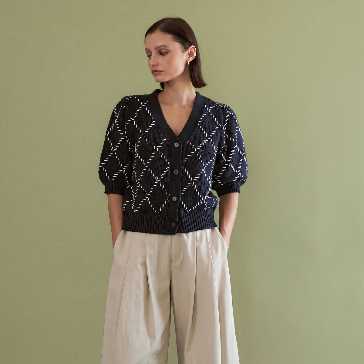 Whipstitch Diamond Cardigan
