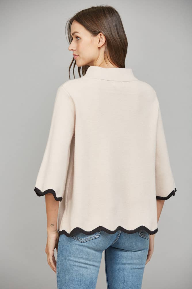 SCALLOP EDGE DETAILED MOCK NECK SWEATER TOP