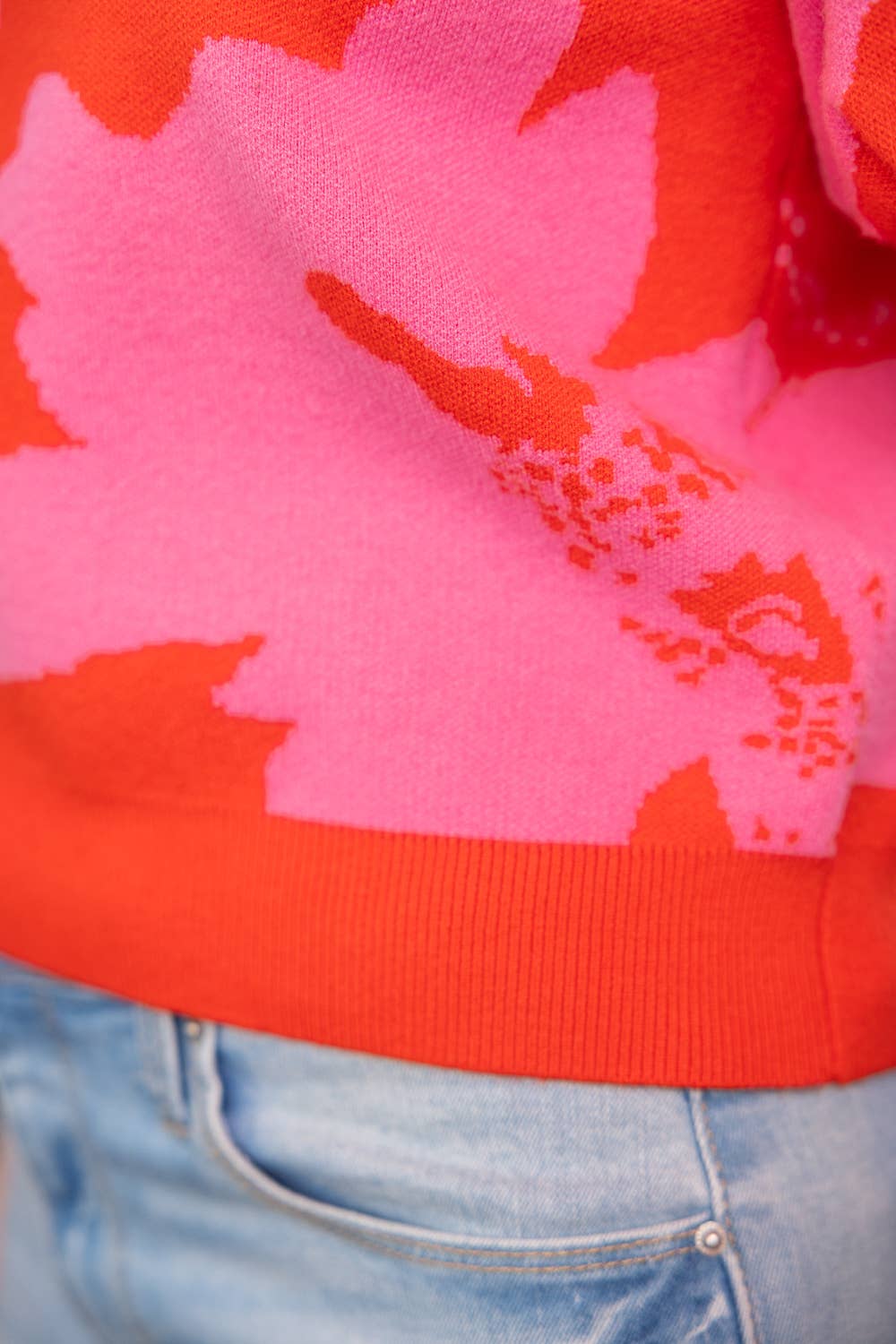 Floral Bubble Sleeve Knit Top