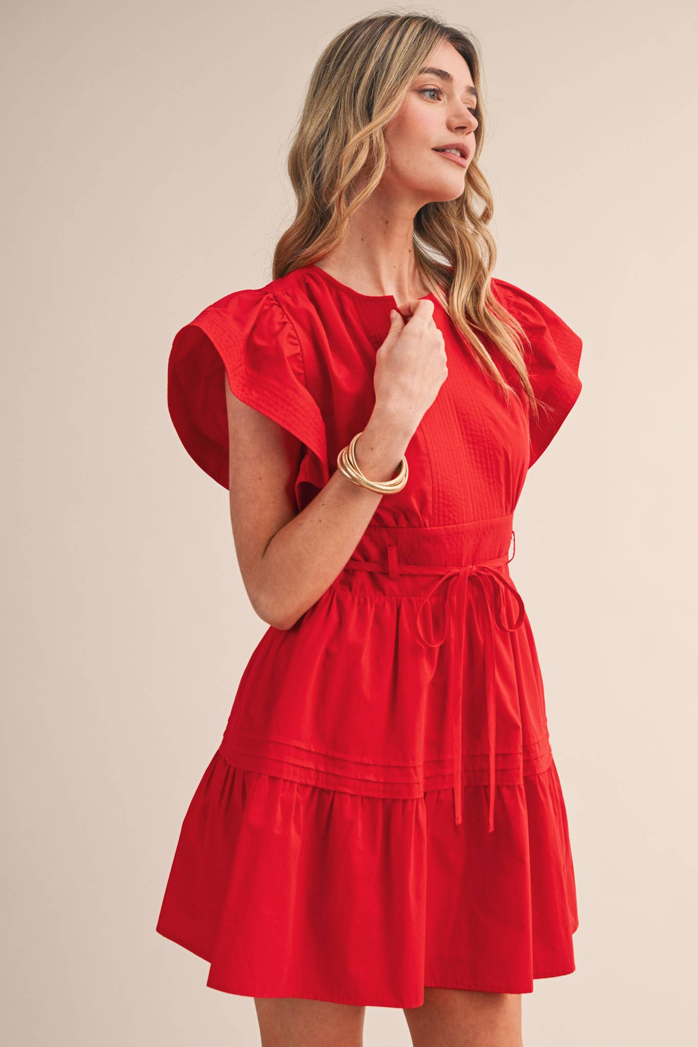 EMBROIDERED PIN TUCK MINI DRESS
