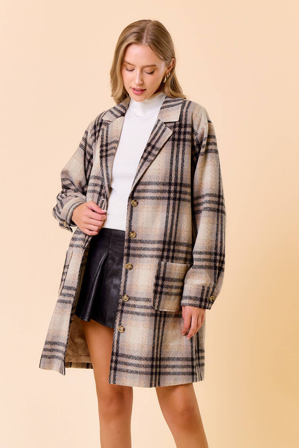 Plaid Front Button Coat