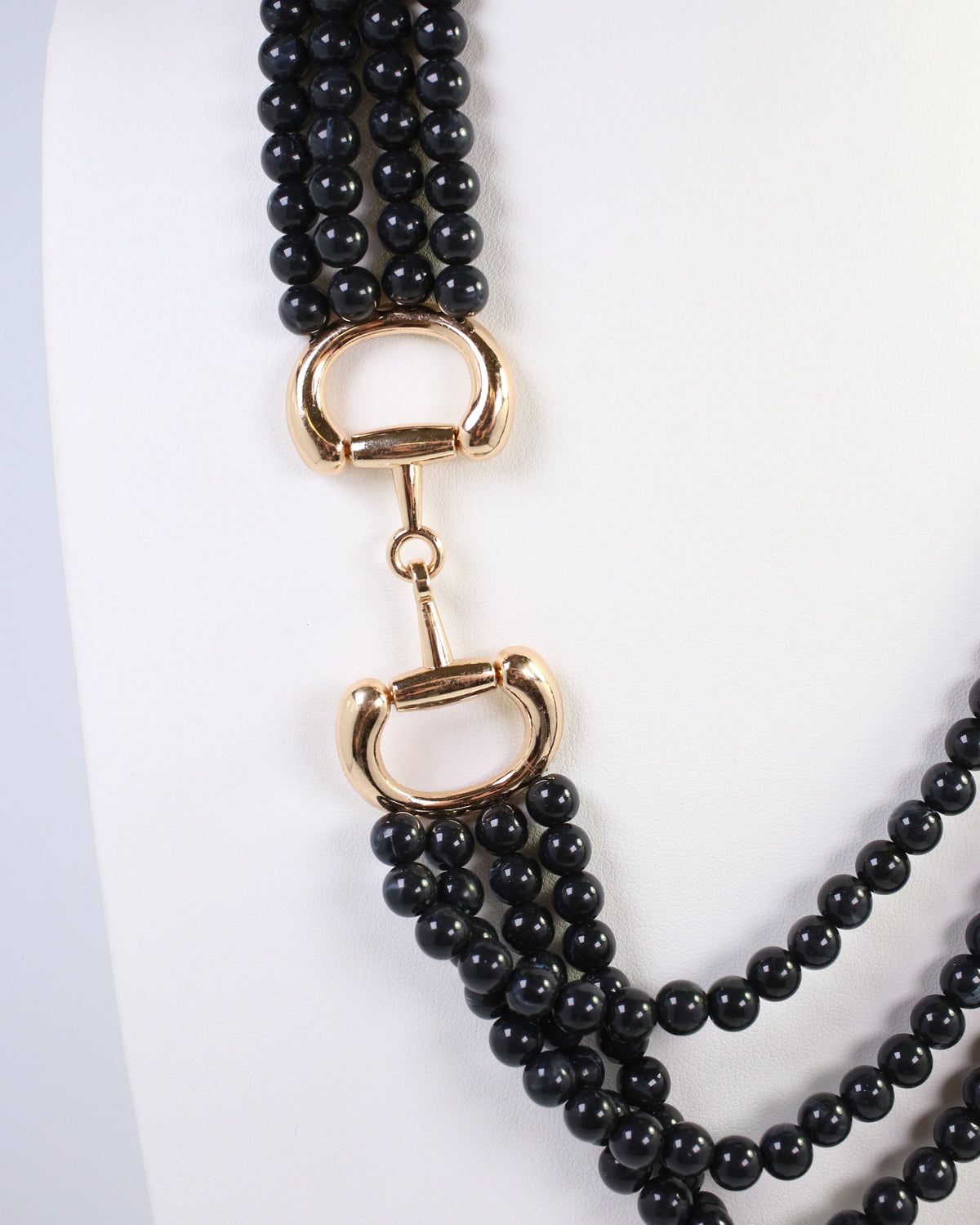 Braelyn Horsebit Beaded Layered Necklace Black