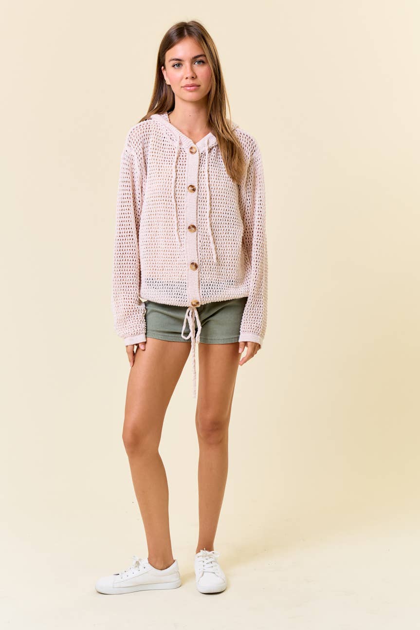 Fisher Net Hoodie Cardigan With Big Wooden Button