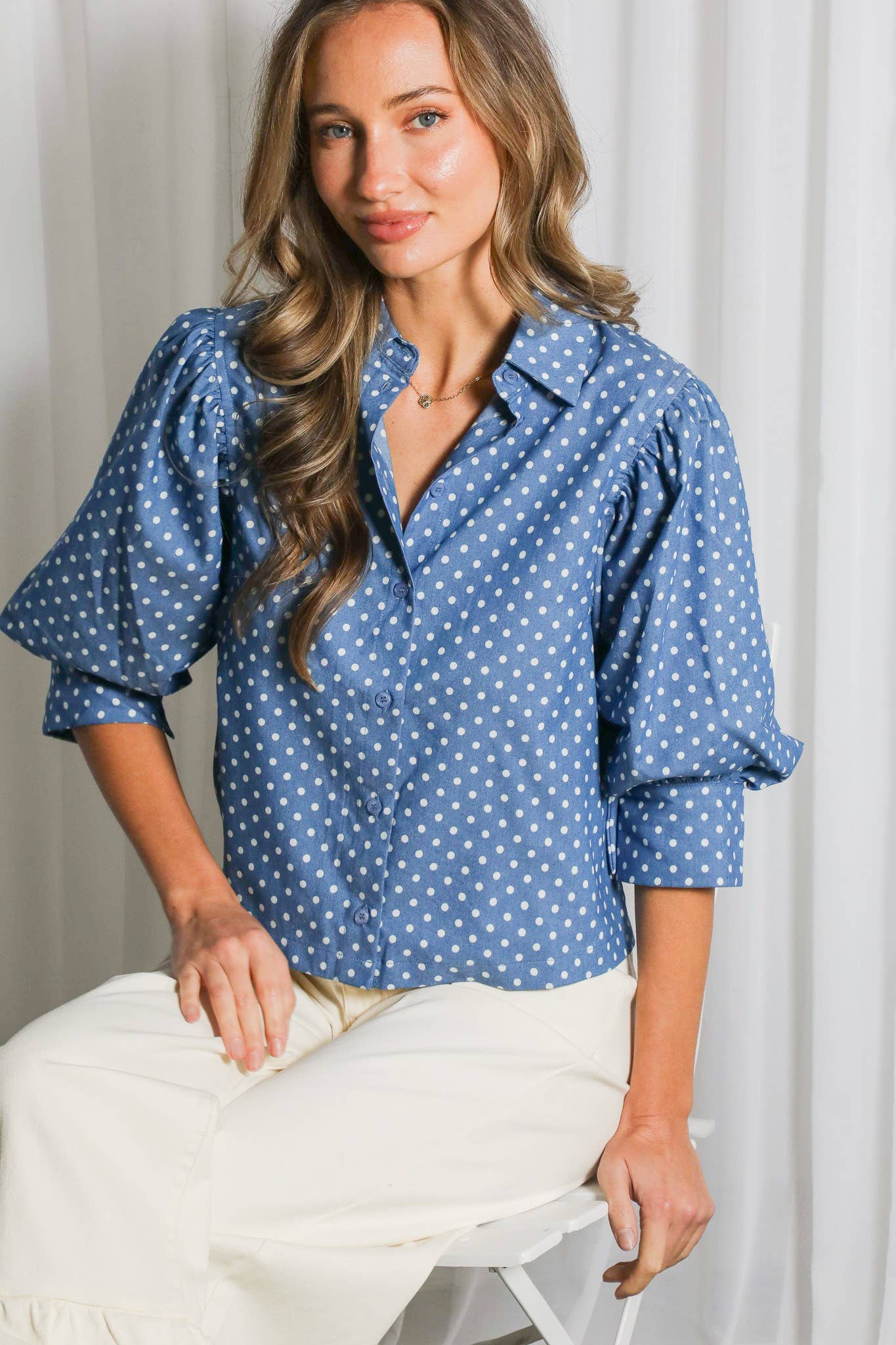 Polka Dot Puff Sleeve Top