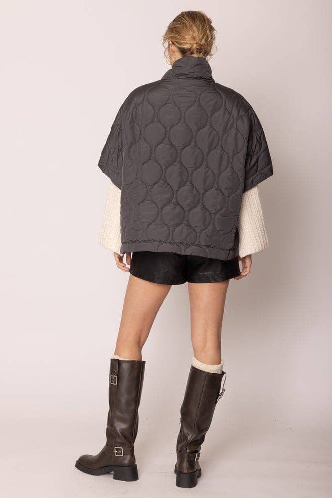 Quarter Zip Quilted Puffer Poncho