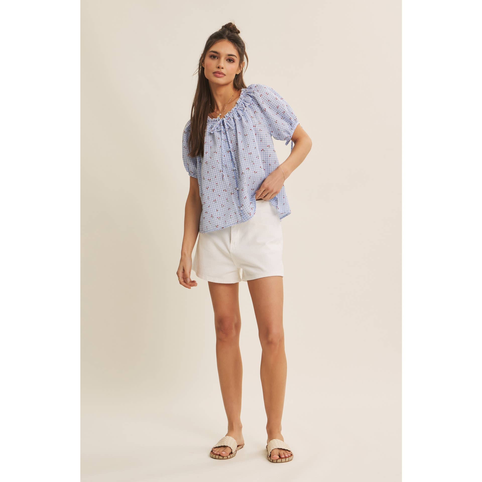 CHERRY GINGHAM RUFFLED BLOUSE