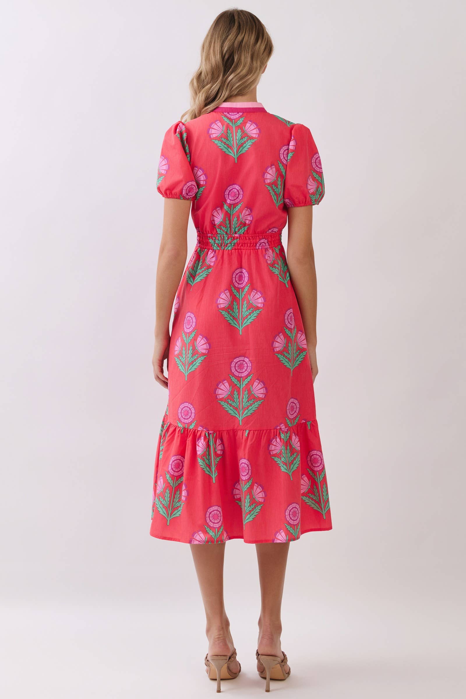 Floral Print Puff Sleeve Midi Dress