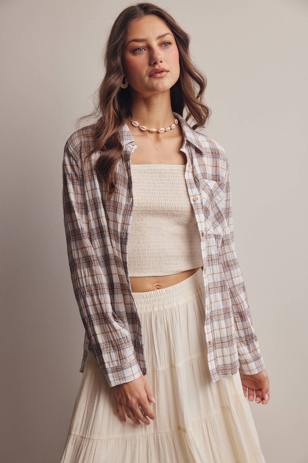 Soft Plaid Button-Up Shirt