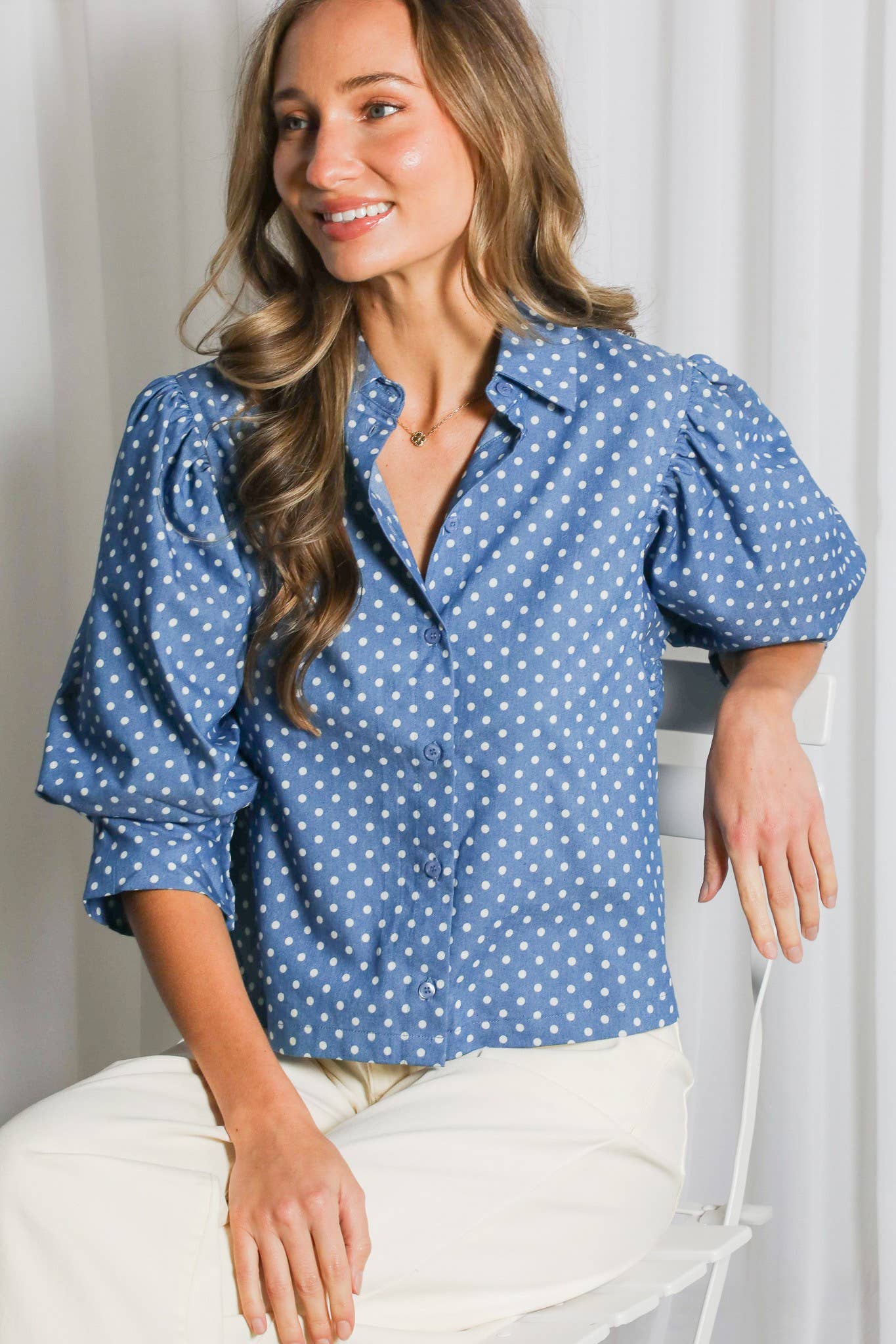 Polka Dot Puff Sleeve Top