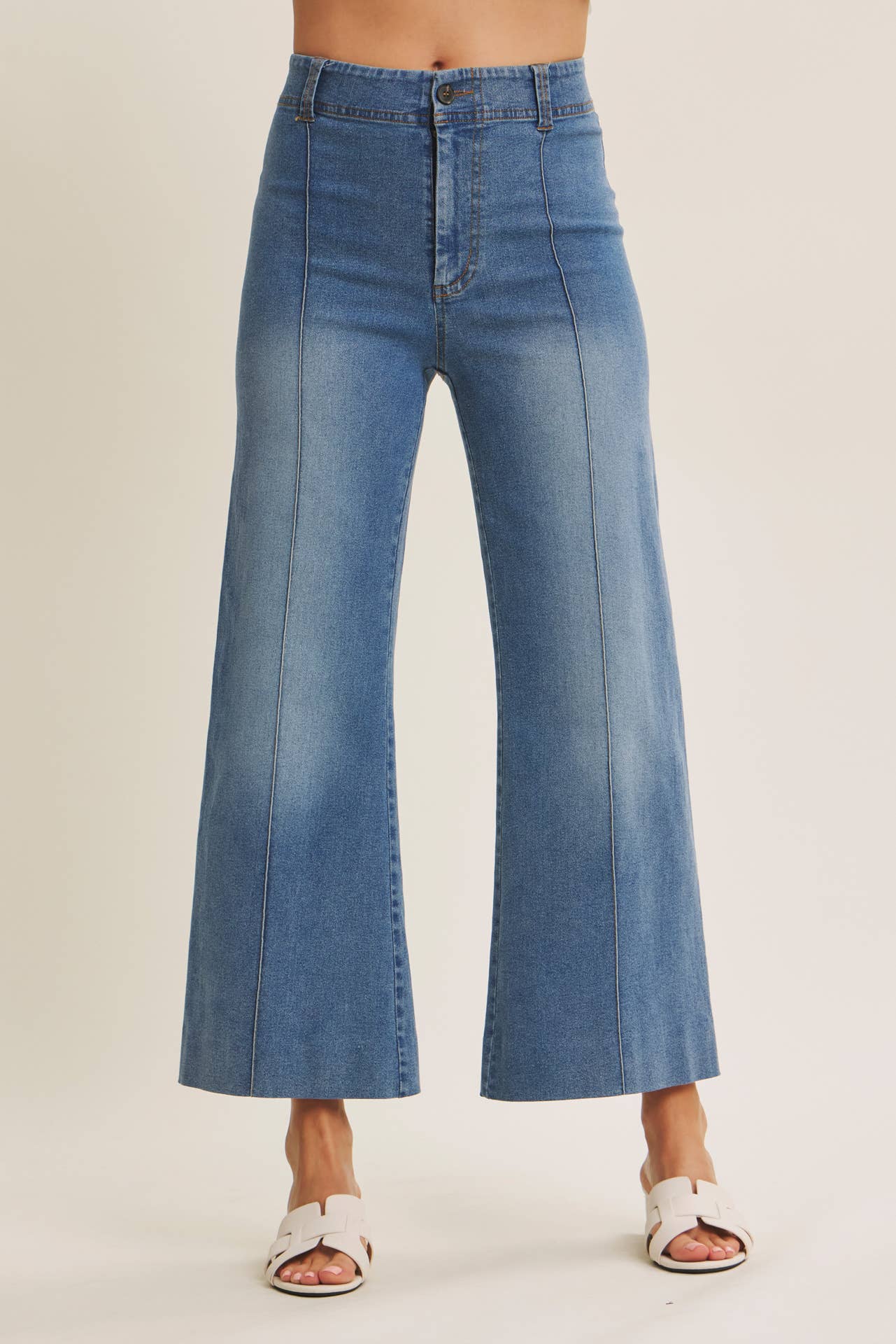 PINTUCK ANKLE LENGTH WIDE-LEG DENIM PANTS