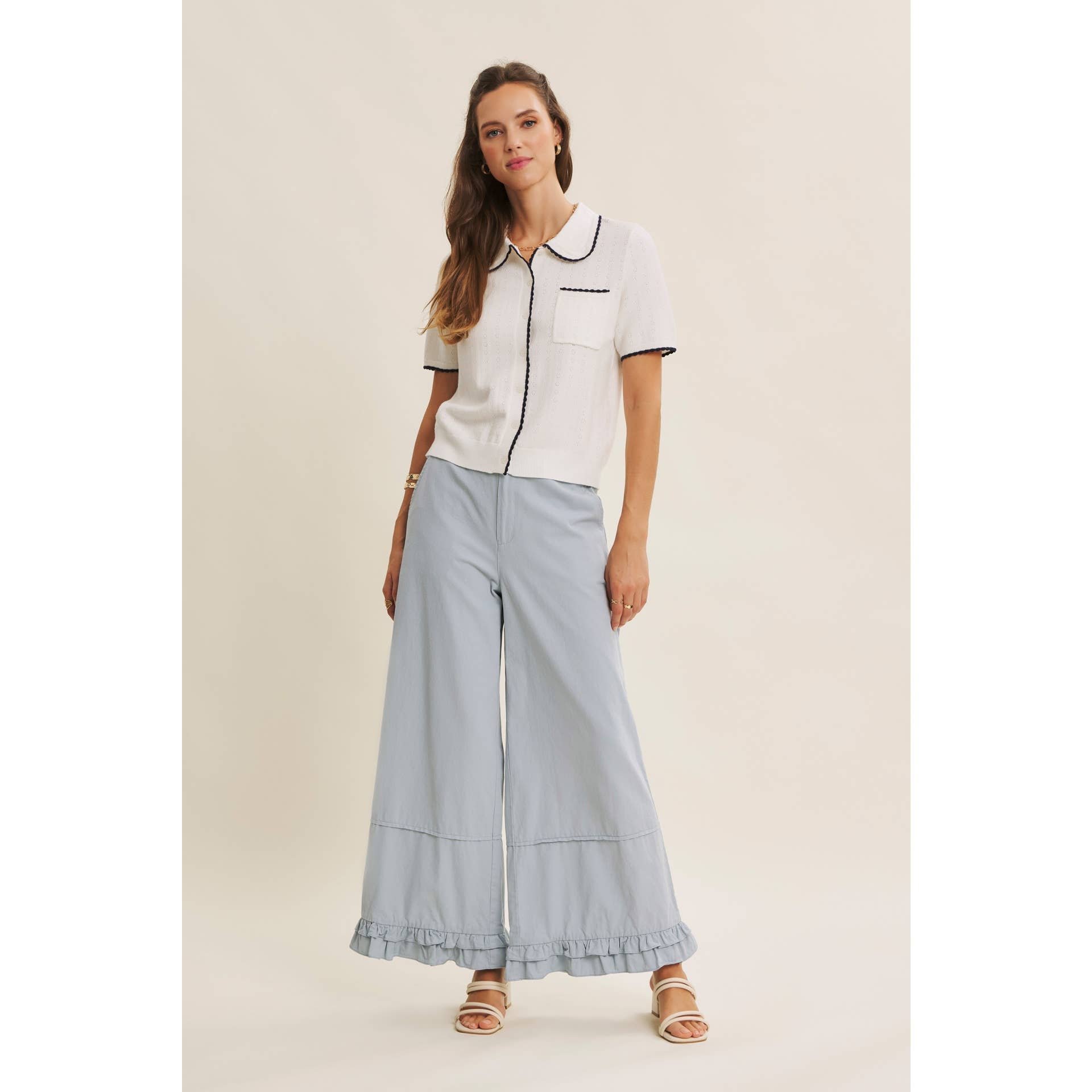 WIDE-LEG PANTS WITH RUFFLES