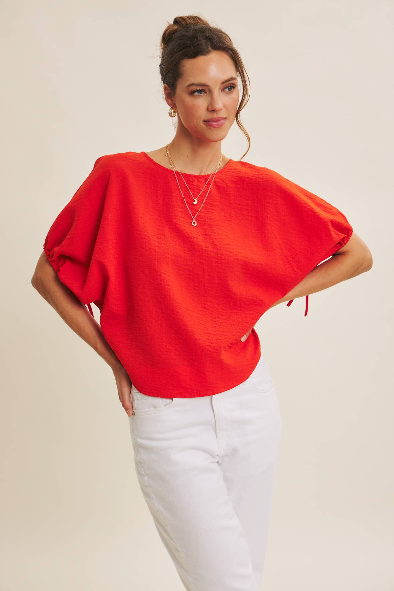 BLOUSE WITH RUCHED DOLMAN SLEEVES