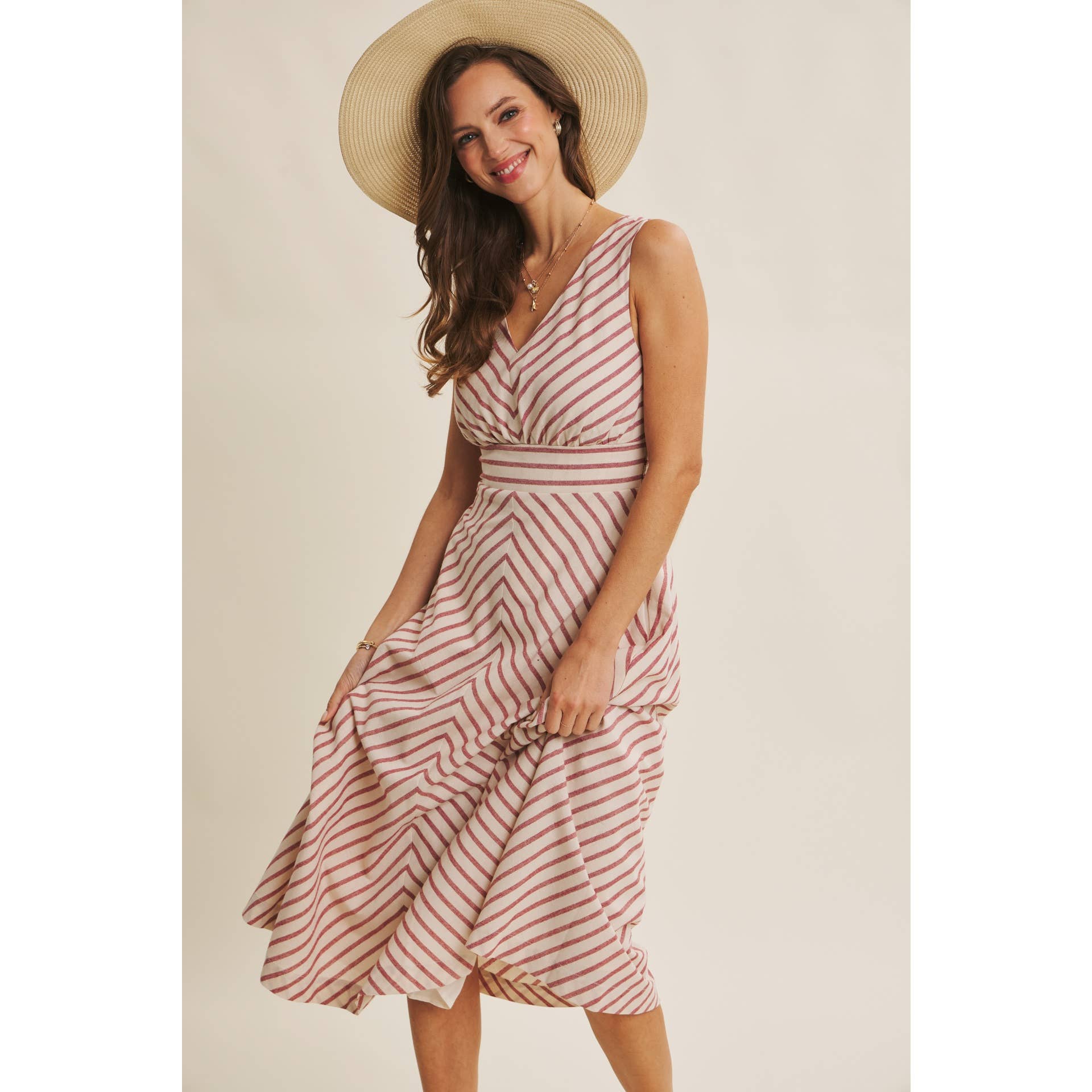 STRIPE FIT AND FLARE MIDI DRESS