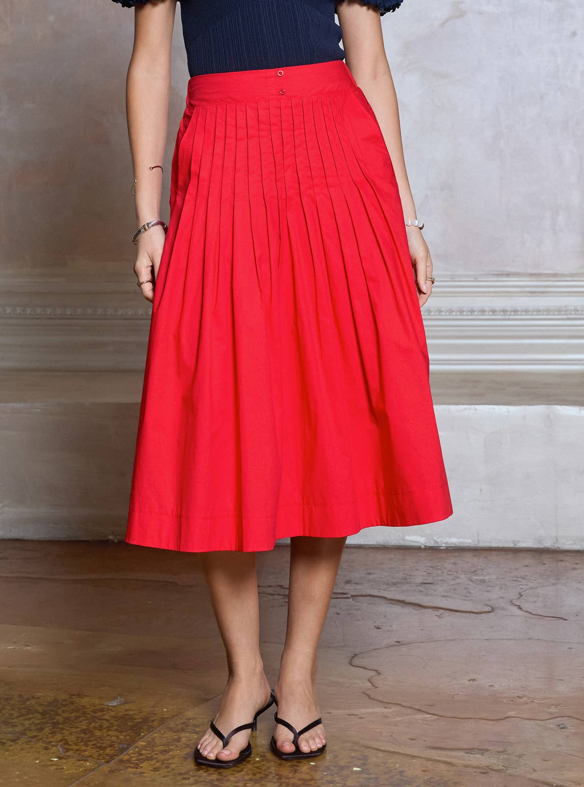Pleated A-line Midi Skirt