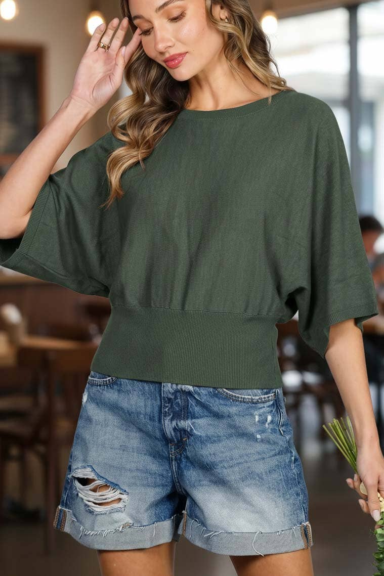 Flattering Dolman Sleeve Knitted Sweater