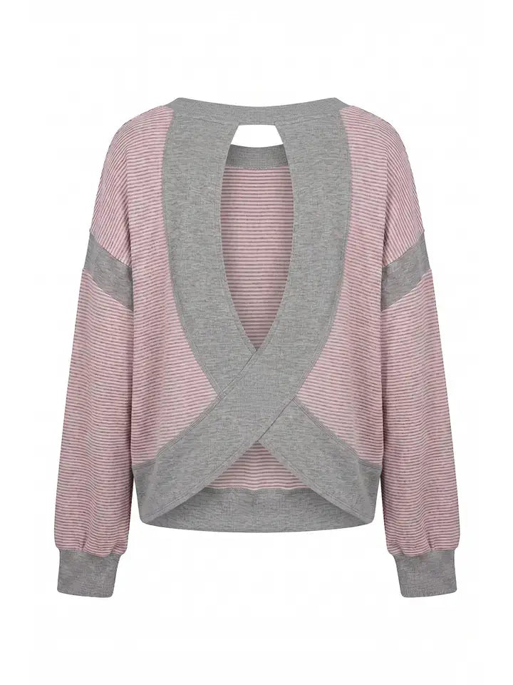 Striped Cross-Back Active Knit Pullover
