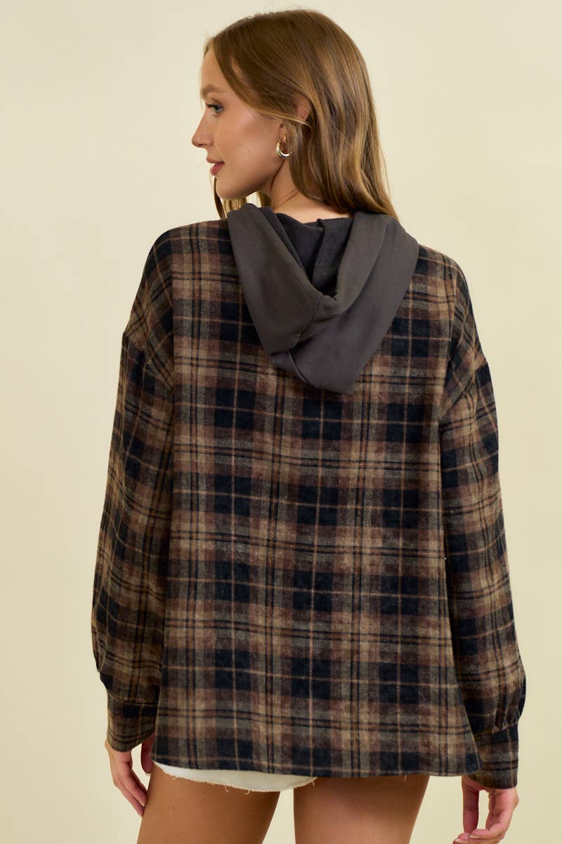 French Terry & Flannel Plaid Hoodie