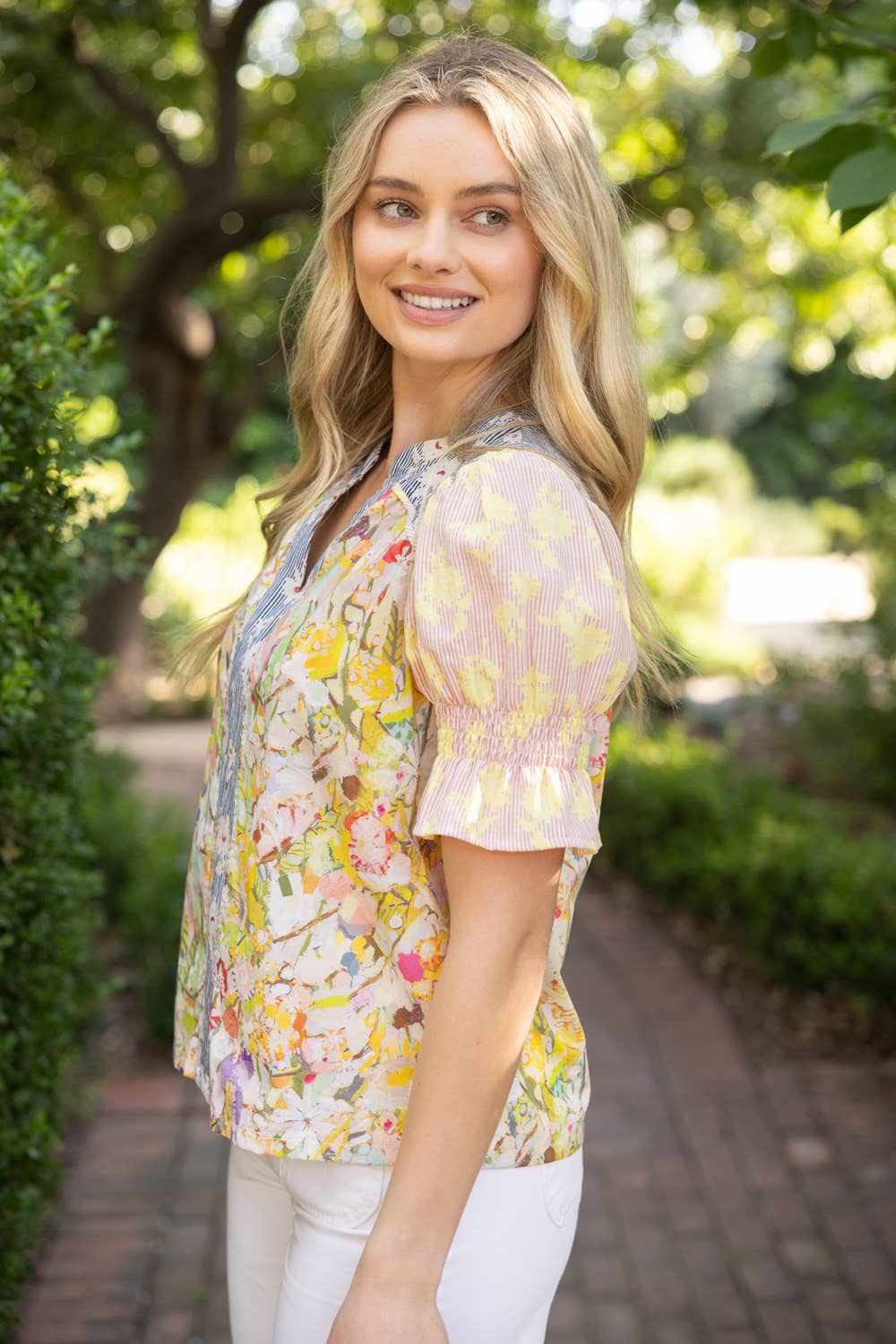 Color Block Floral Print Top