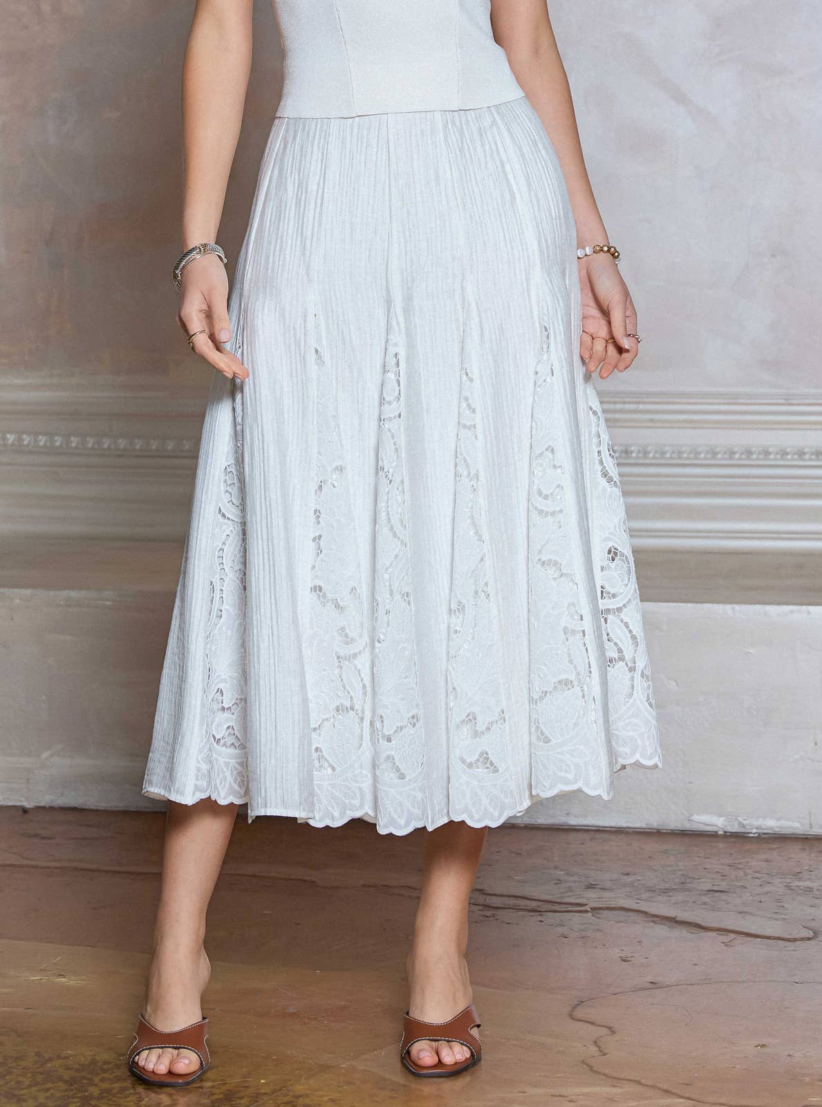 Lace Godet Midi Skirt