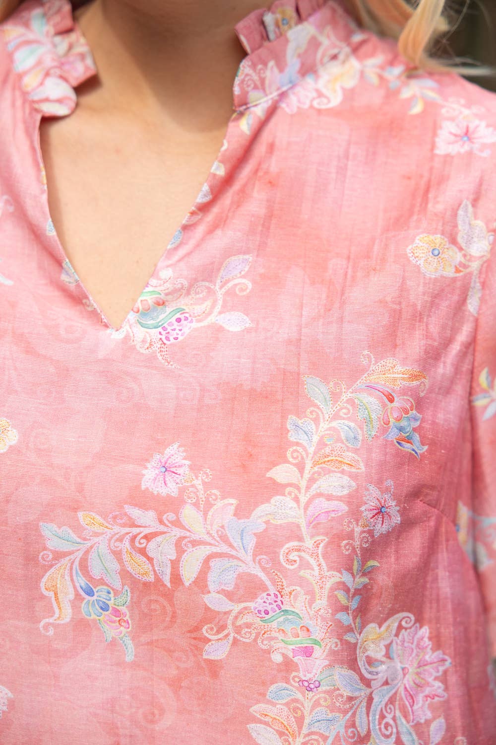 Ruffled V-Neck Floral Top