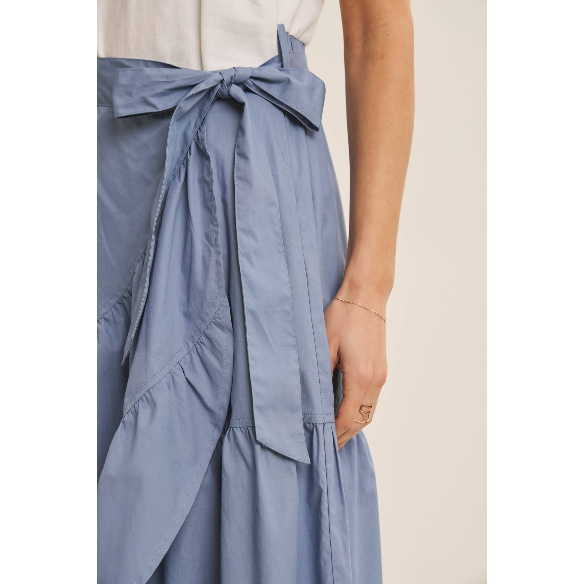 TIERED WRAP MIDI DRESS