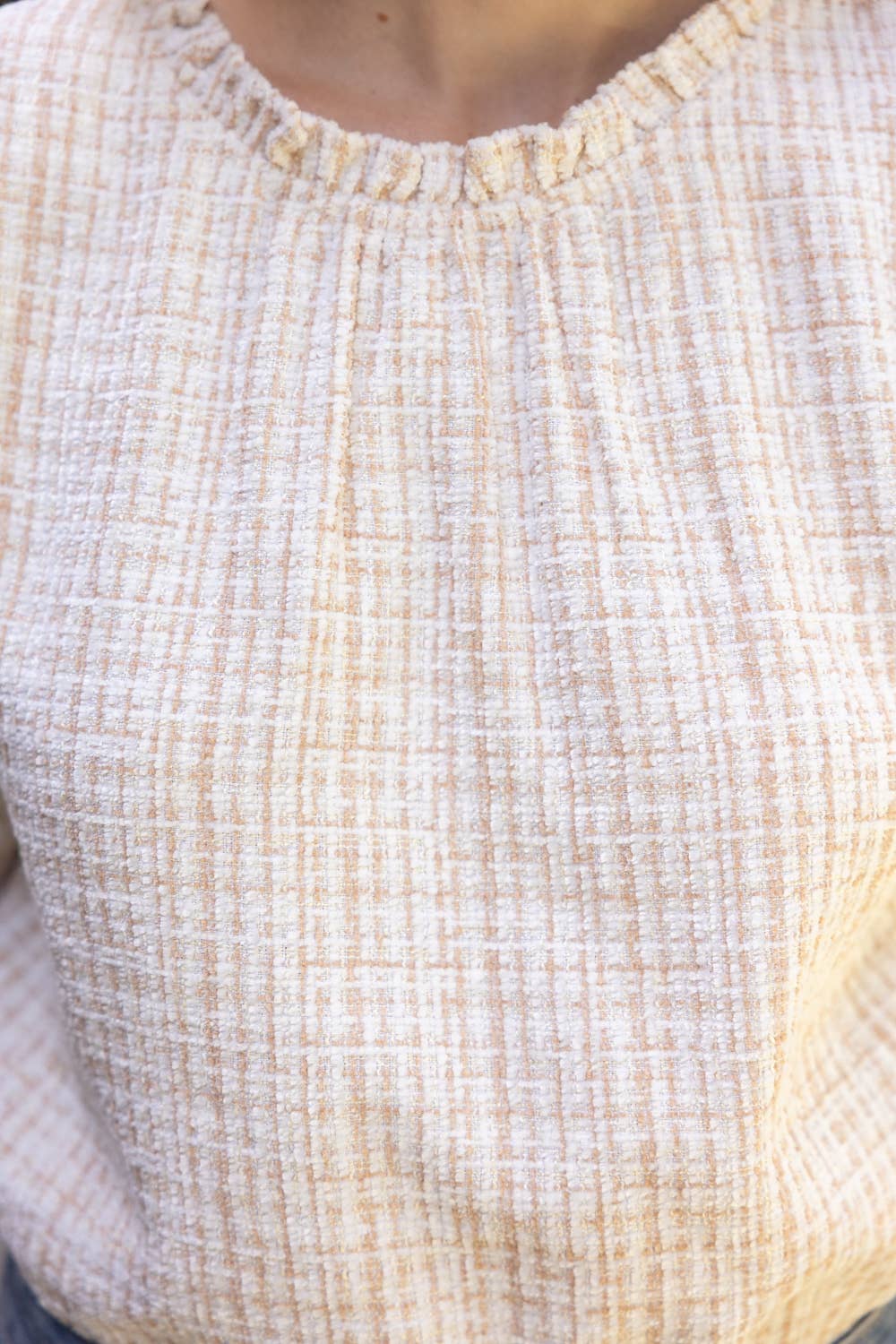 Floral Lace Sleeve Tweed Top