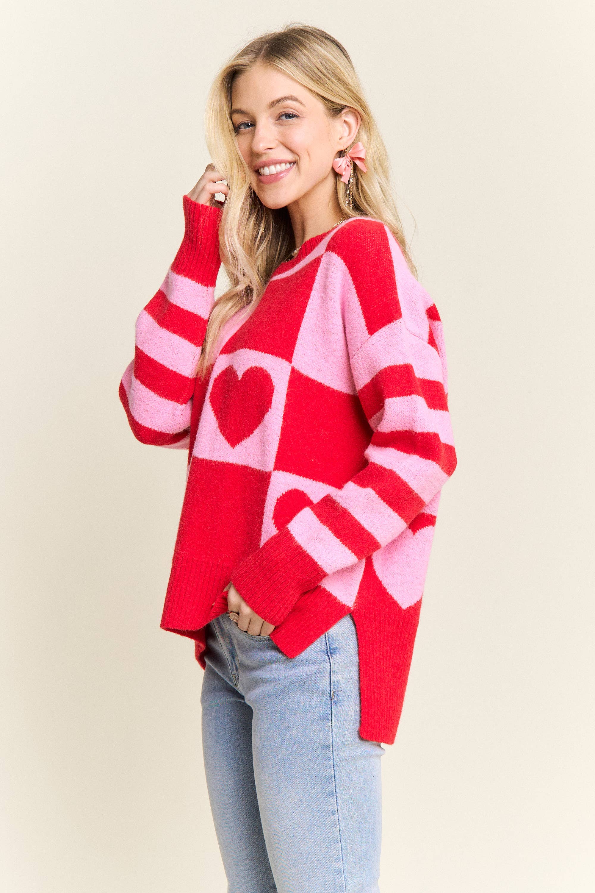 CHECKERBOARD HEART SWEATER