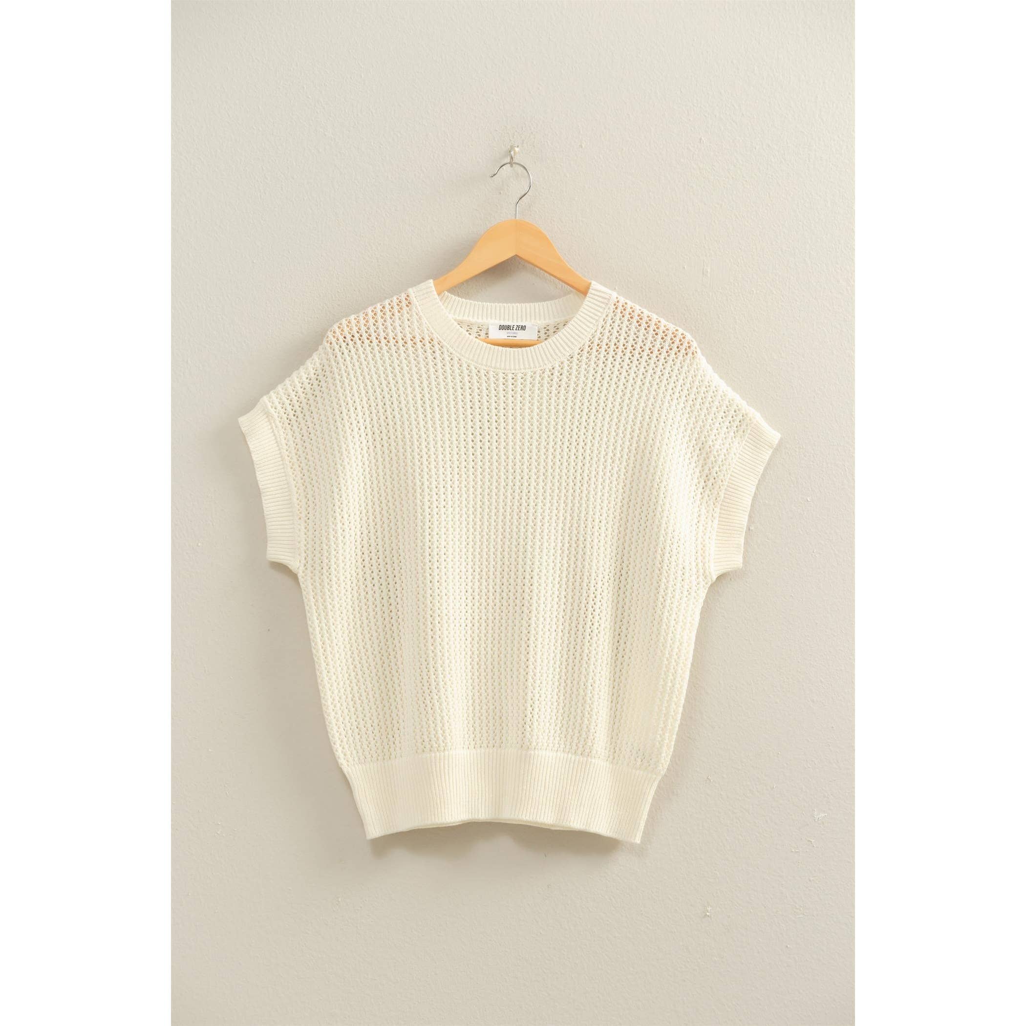 Cream Open-Knit Dolman Sleeve Top