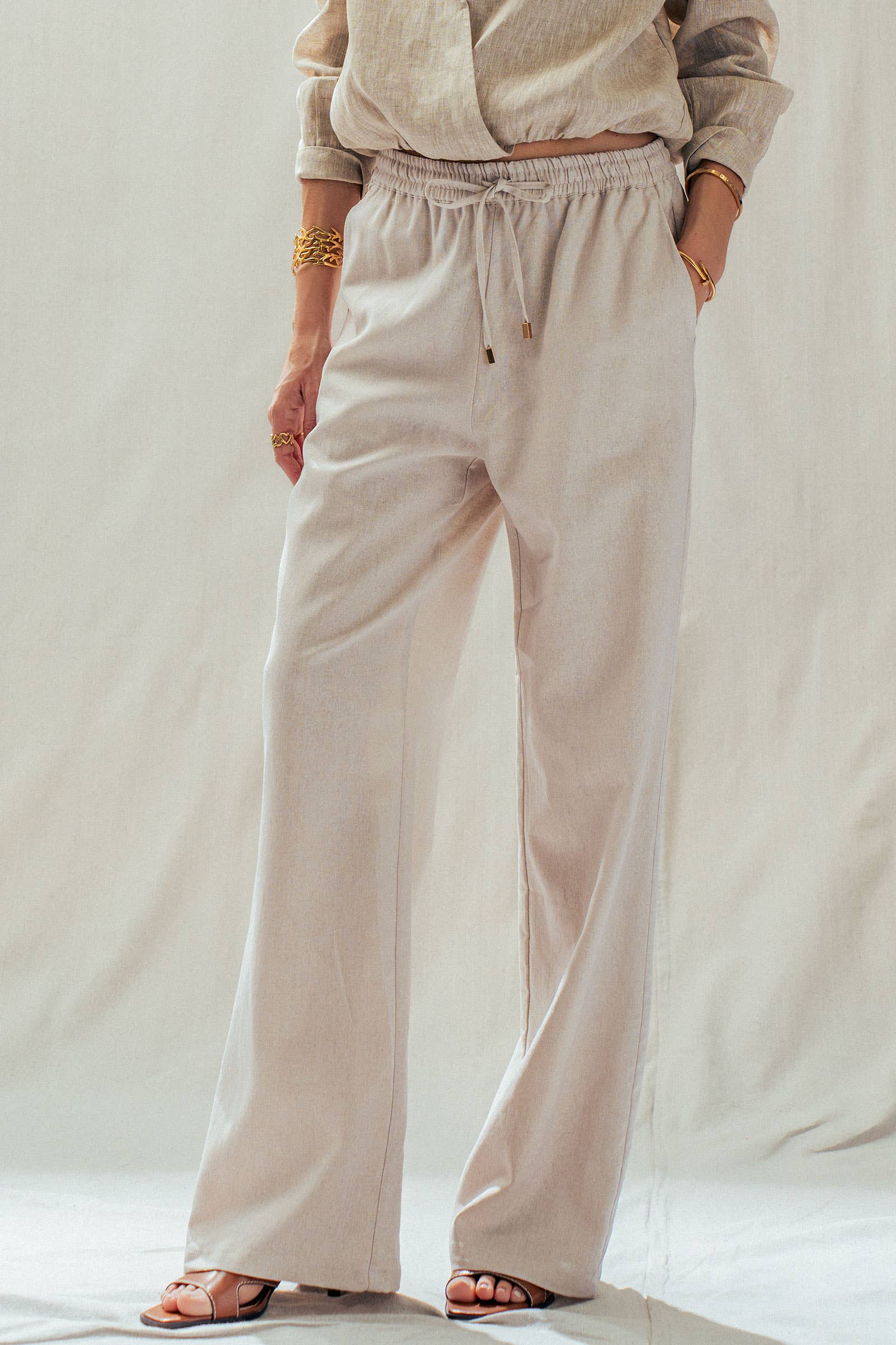 Linen Blend Wide Leg Pants