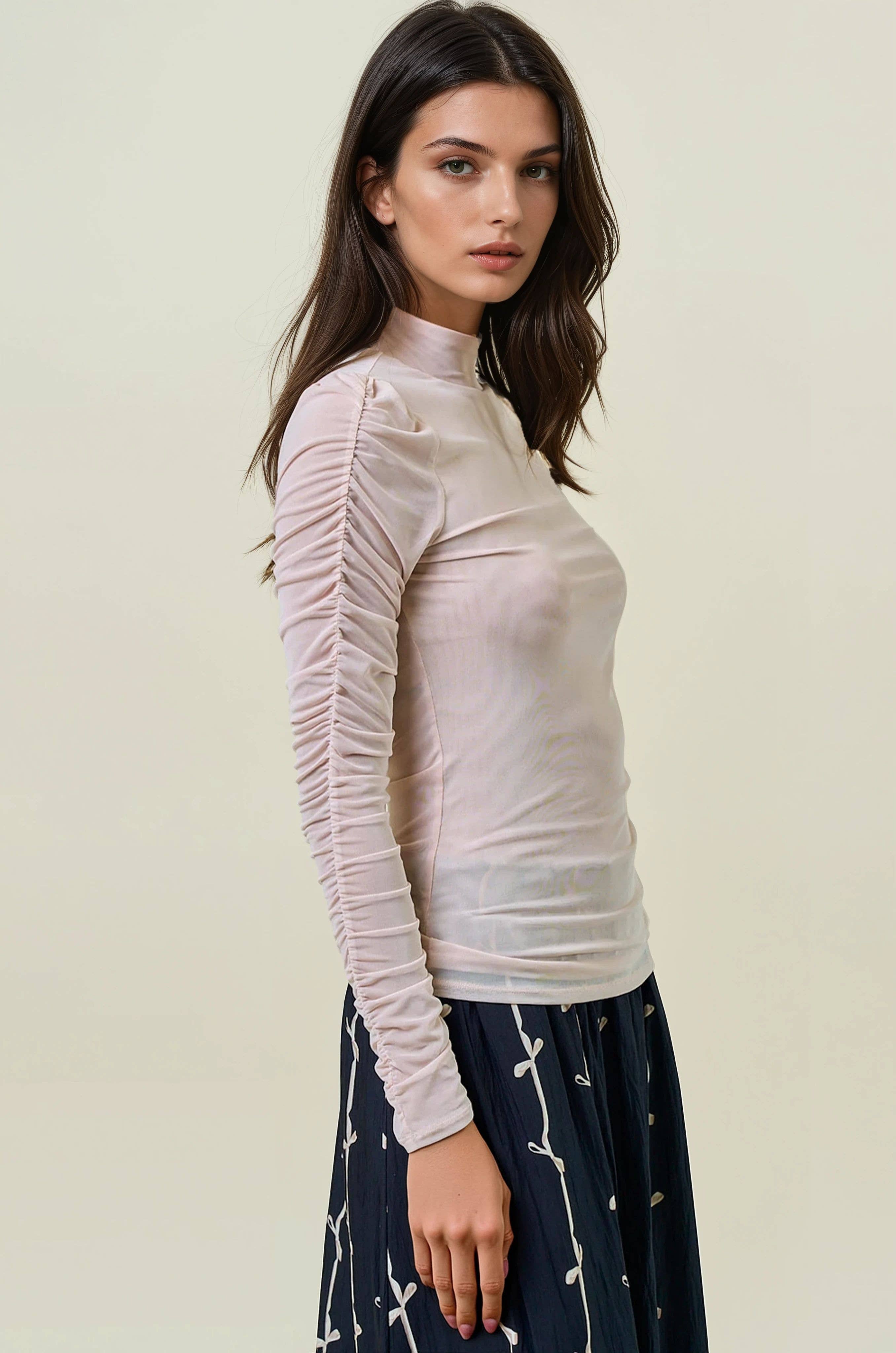 SEMI SHEER MOCK NECK