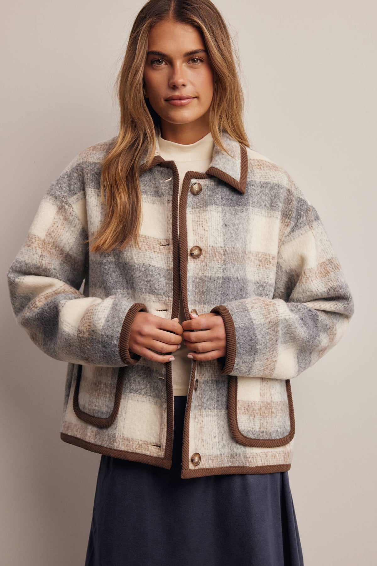 Plaid Contrast Trim Jacket
