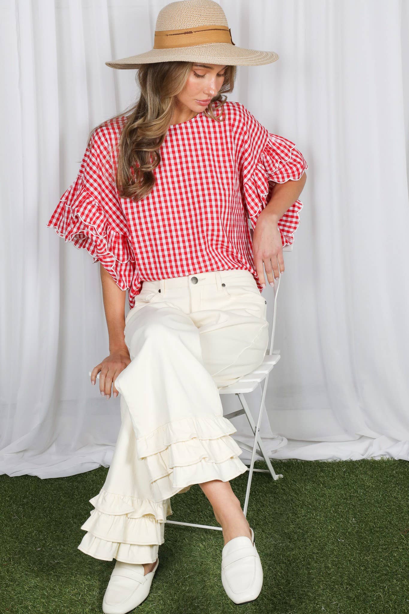 Gingham Ruffle Cotton Top